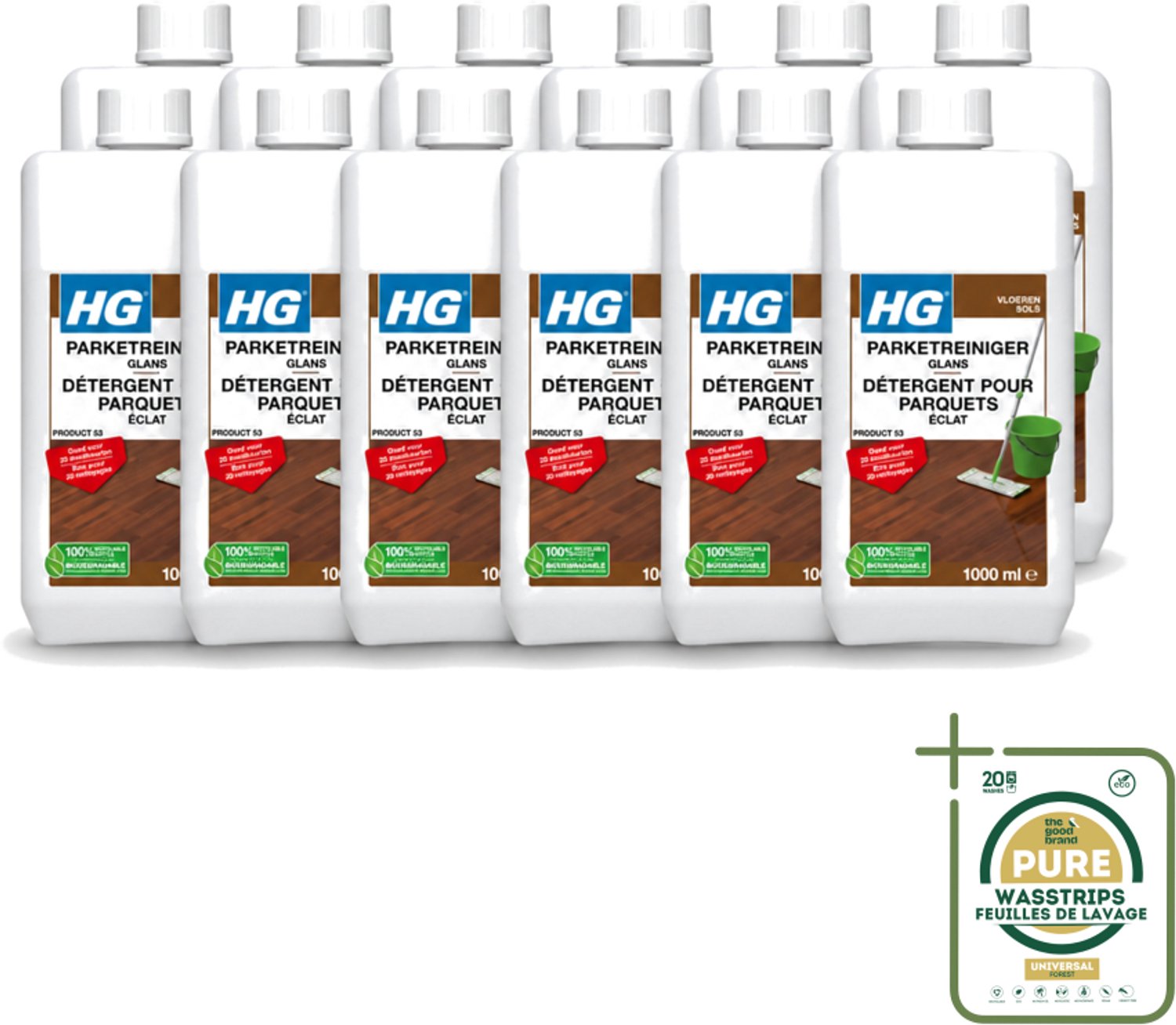 12 x HG - Vloeren - Parketreiniger Glans - 20 Dweilbeurten - 1L - Wasstrips - Parket Reinigen - Parket Glans Herstellen - Parket Reiniger - Parketvloer Reinigen - Parketvloer Beschermen