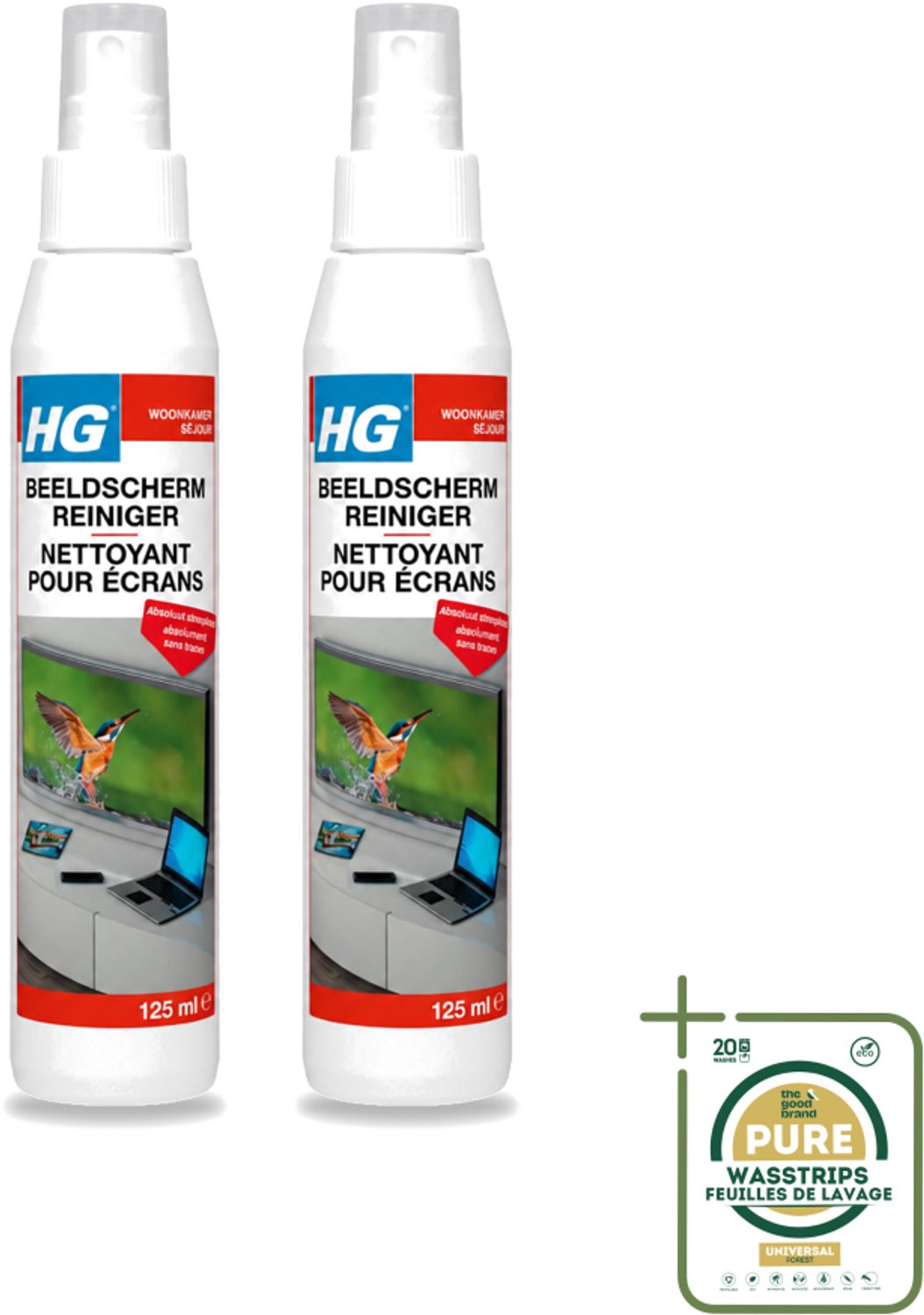 2 x HG - Beeldschermreiniger - Voor Streepvrije Schermen - 125 ml - Wasstrips - Beeldscherm Reinigen - Scherm Reinigen - Streepvrije Schermen - Scherm Reiniger - Beeldscherm Reiniger