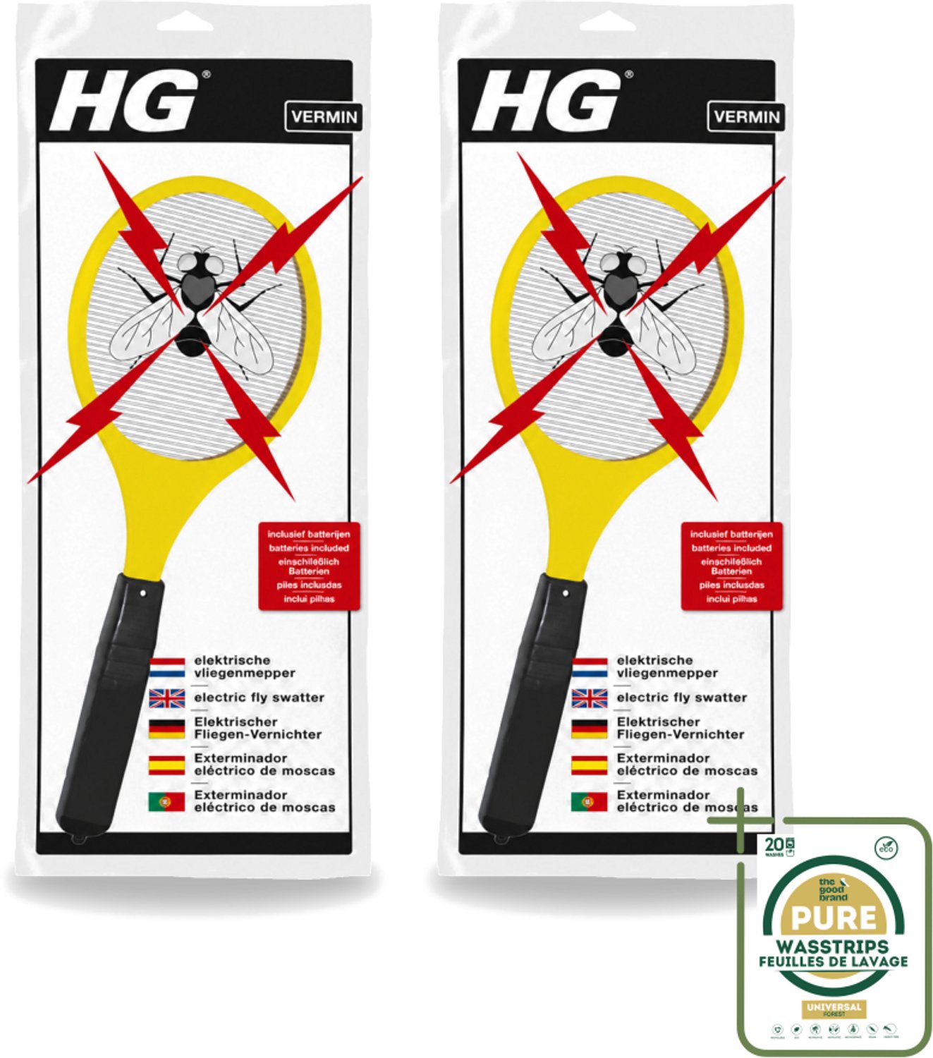 2 x HG X - Ongedierte - Elektrische Vliegenmepper - Inclusief Batterijen - Wasstrips - Elektrische Vliegenmepper - Muggen Doden - Vliegen Doden - Wespen Doden - Insecten Doden