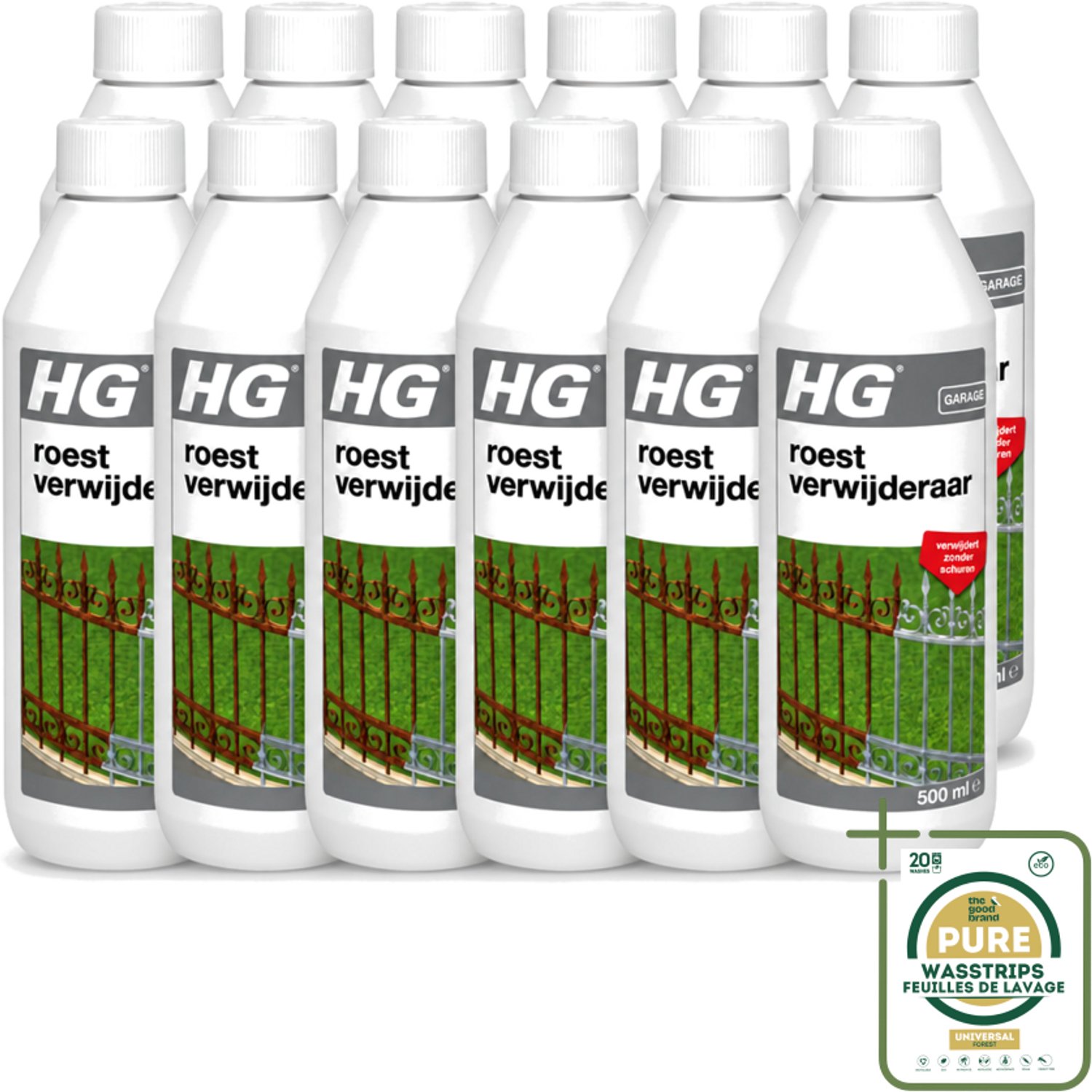 12 x HG - Roestverwijderaar - Verwijdert Zonder Schuren - Snel & Effectief - 500 ml - Wasstrips - Roestverwijderaar - Roestverwijderen - Roestwerende Werking - Metaal Behandelen - Hekken Reinigen