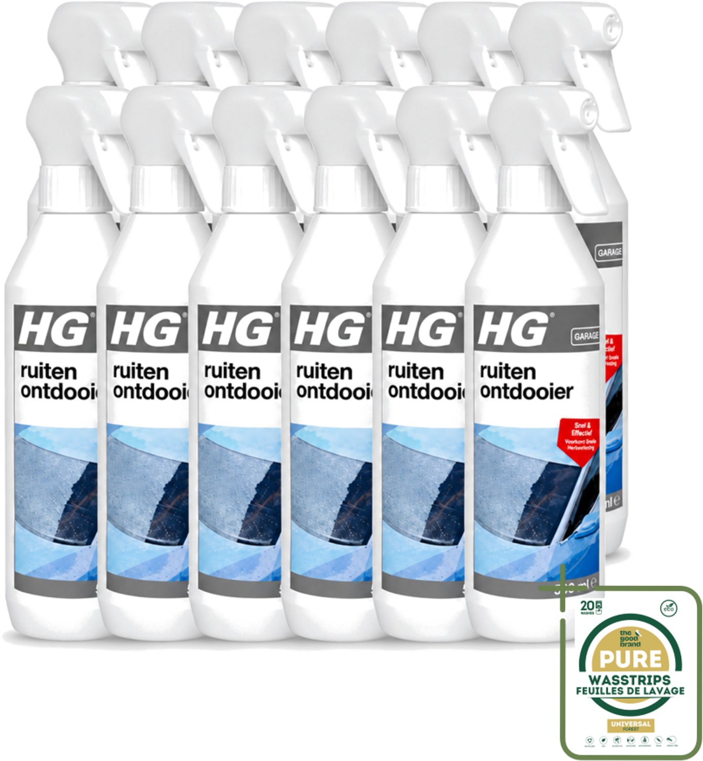12 x HG - Ruitenontdooier Spray - Snel & Effectief - Voorkomt Snelle Herbevriezing - 500 ml - Wasstrips - Ruitenontdooier - Sneeuw En Ijs Verwijderen - Bevroren Ruiten Verwijderen - Herbevriezing Voorkomen - Auto Ruiten Ontdooien