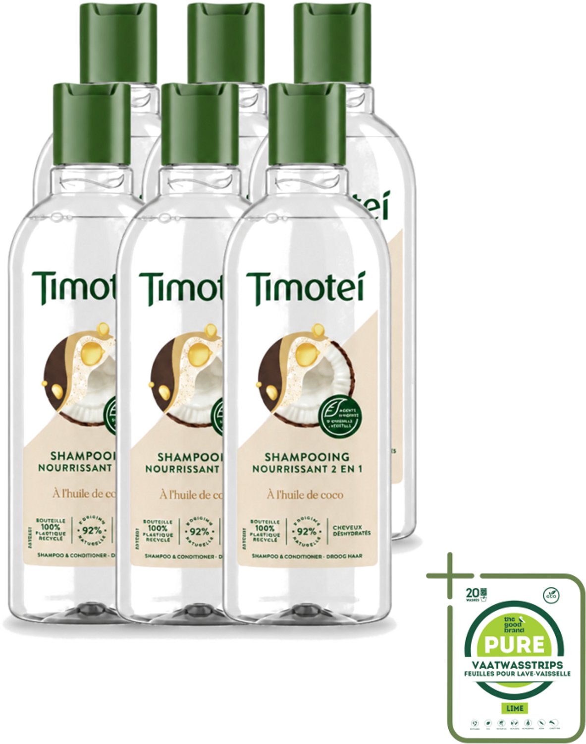 6 x Timotei - Shampoo - Nourrissant - 2in1 - 300ml - Grootverpakking - Vaatwasstrips - Shampoo Haar Verzorging - Haar Reinigen - Haar Verzorgen - Voedend Shampoo - 2 In 1 Shampoo