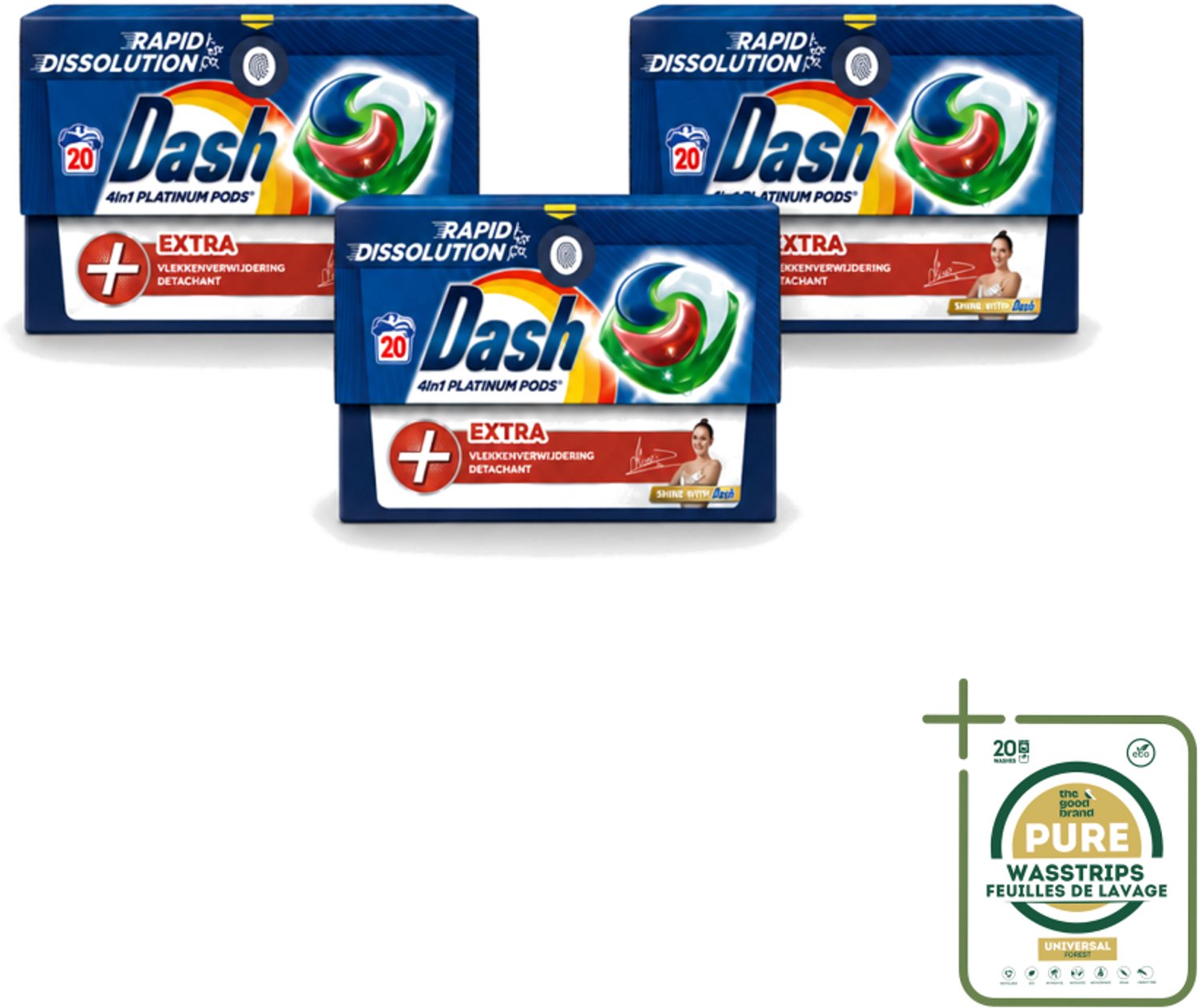 3 x Dash – Wasmiddel Pods 4-in-1 Platinum – Extra Vlekkenverwijdering – 20 Capsules - Wasstrips - Wasmiddelcapsules - Krachtige Wasmiddel - Vlekverwijdering - Kleurbehoud - Frisheid
