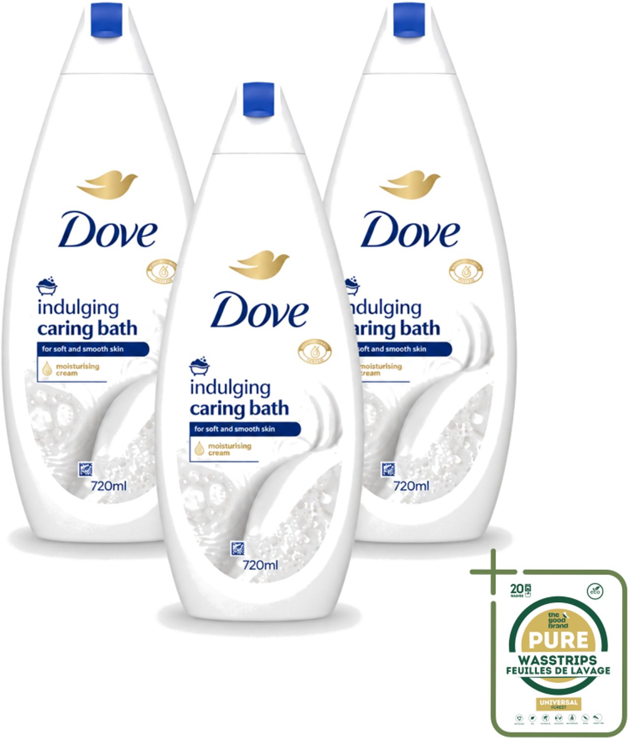 3 x Dove – Badcrème – Indulging Cream – 720 ml - Wasstrips - Badcrème - Badcrème 720 Ml - Badcrème Voor Huid - Badcrème Voor Zintuigen - Zachte Reiniging