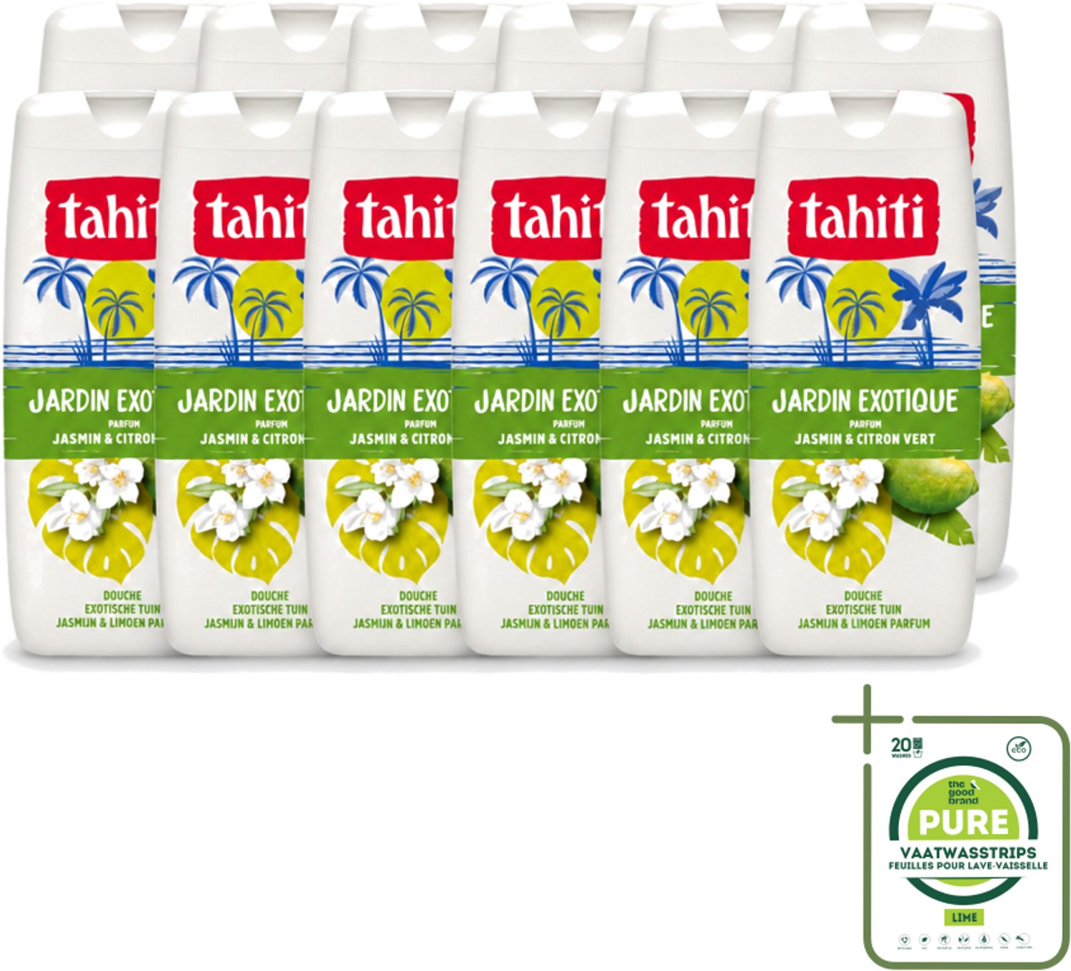 12 x Tahiti – Douchegel – Exotische Tuin Jasmijn & Limoen - 315 ml - Grootverpakking - Vaatwasstrips - Douchegel - Jasmijn - Limoen - Exotisch - Geur