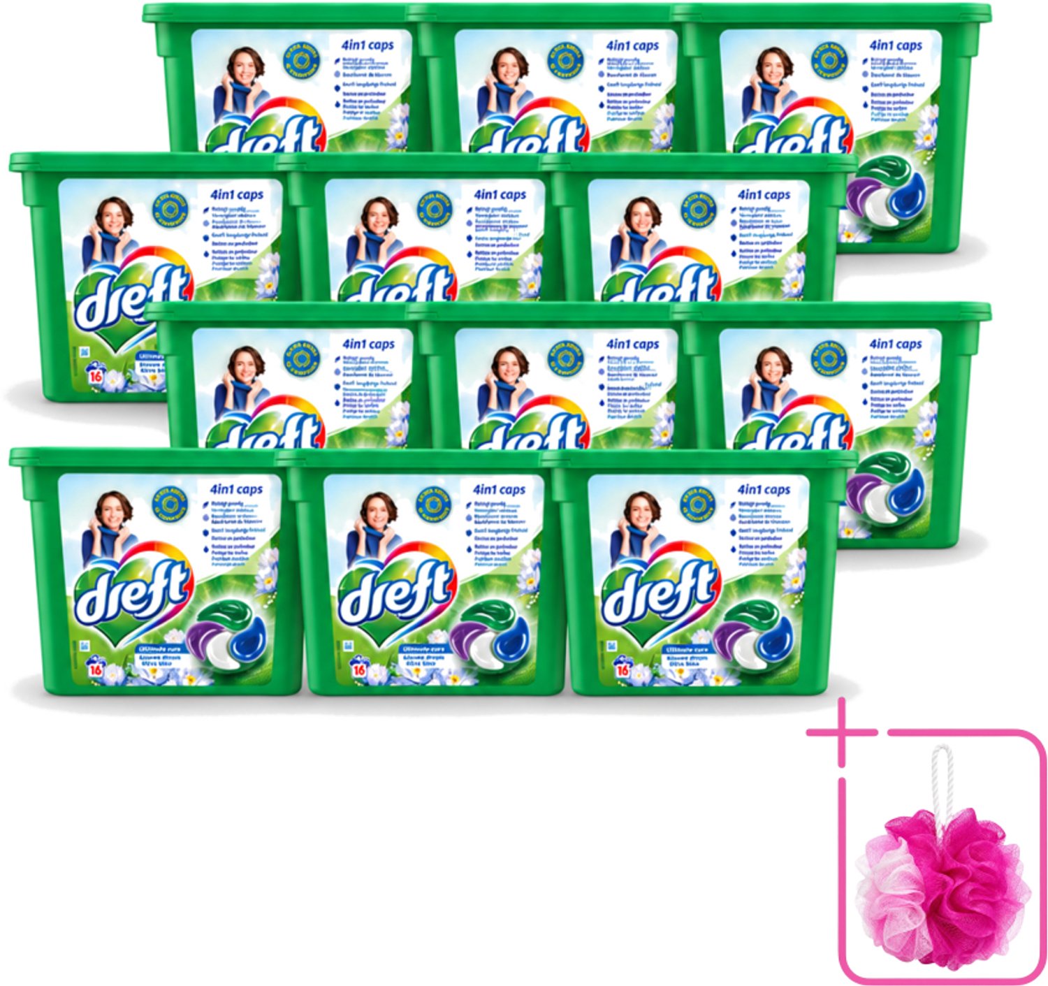 12 x Dreft - Wasmiddelcapsules 4in1 - Gekleurde Was - Blauwe Droom - 16 Wasbeurten - Bulkverpakking - Wasmiddelcapsules - Douchemop - Blauwe Droom