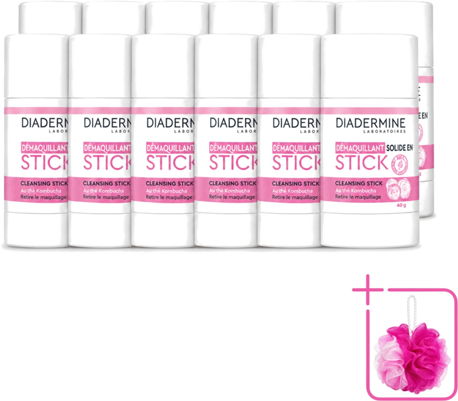 12 x Diadermine - Essential Care - Cleansing Stick - Kombucha - 40g - Bulkverpakking - Huid reinigen - Douchemop - Huid verzorgen