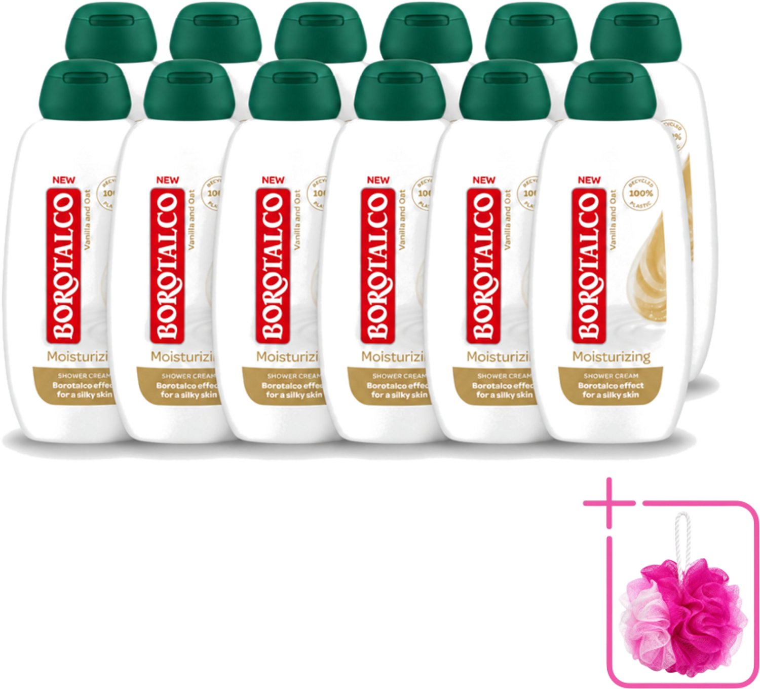 12 x Borotalco - Douchegel - Moisturizing - Vanilla & Oat - 250 ml - Bulkverpakking - Douchegel - Douchemop - Huid verzorgen