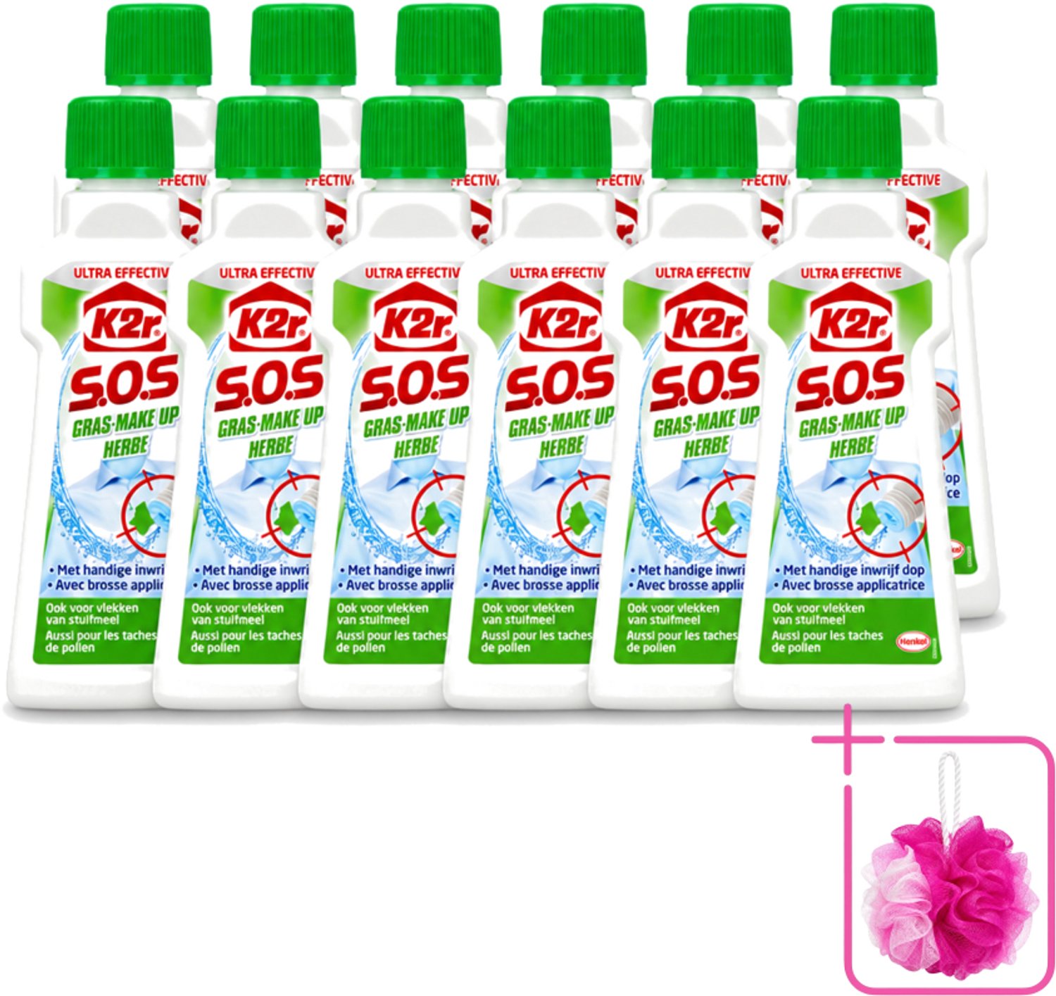 12 x K2R - SOS Vlekverwijderaar - Gras & Make-up - 50ml - Bulkverpakking - Vlekverwijderaar - Douchemop - Grasvlek