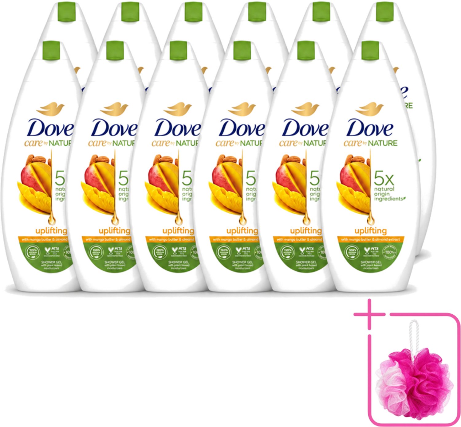 12 x Dove Care By Nature - Uplifting - Douchegel - Mangoboter & Almond Extract - 225 ml - Bulkverpakking - Douchegel - Douchemop - Huidverzorging