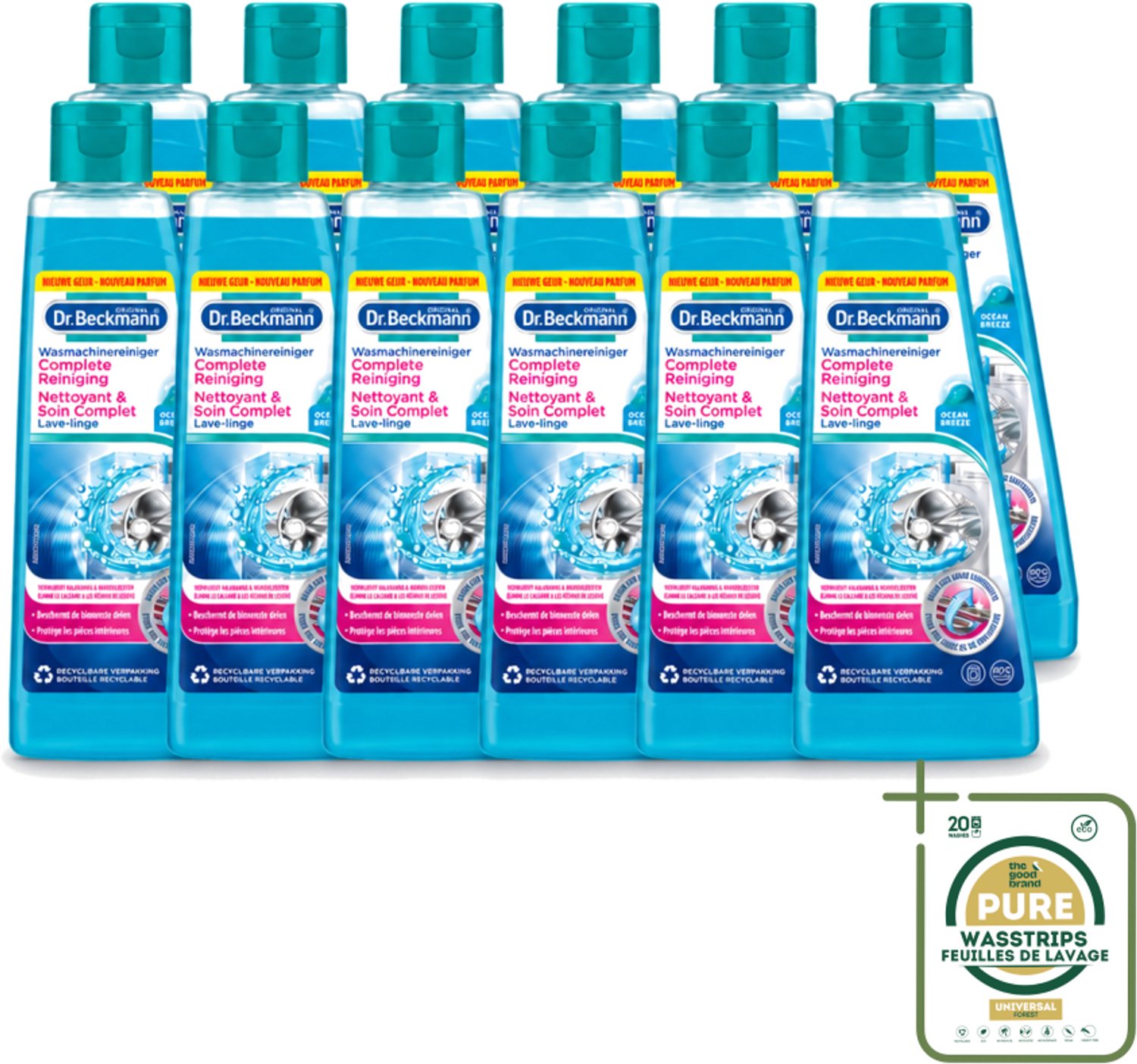 12 x Dr.Beckmann - Wasmachinereiniger - Ocean Breeze - Anti-Kalk - 250 ml - Wasstrips - Wasmachine Reinigen - Kalk Verwijderen - Wasmachine Reinigingsmiddel - Anti-kalk - Wasmachine Geur
