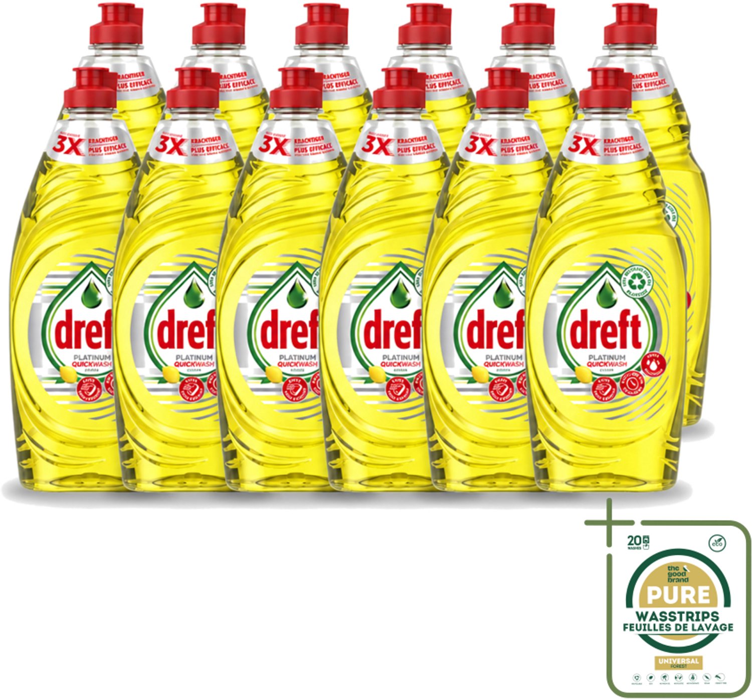 12 x Dreft Platinum Quickwash - Vloeibaar Afwasmiddel - Citroen- 625 ml - Snel Reinigen - Vaat Reinigen - Citroengeur - Vetresten Verwijderen - Afwasmiddel