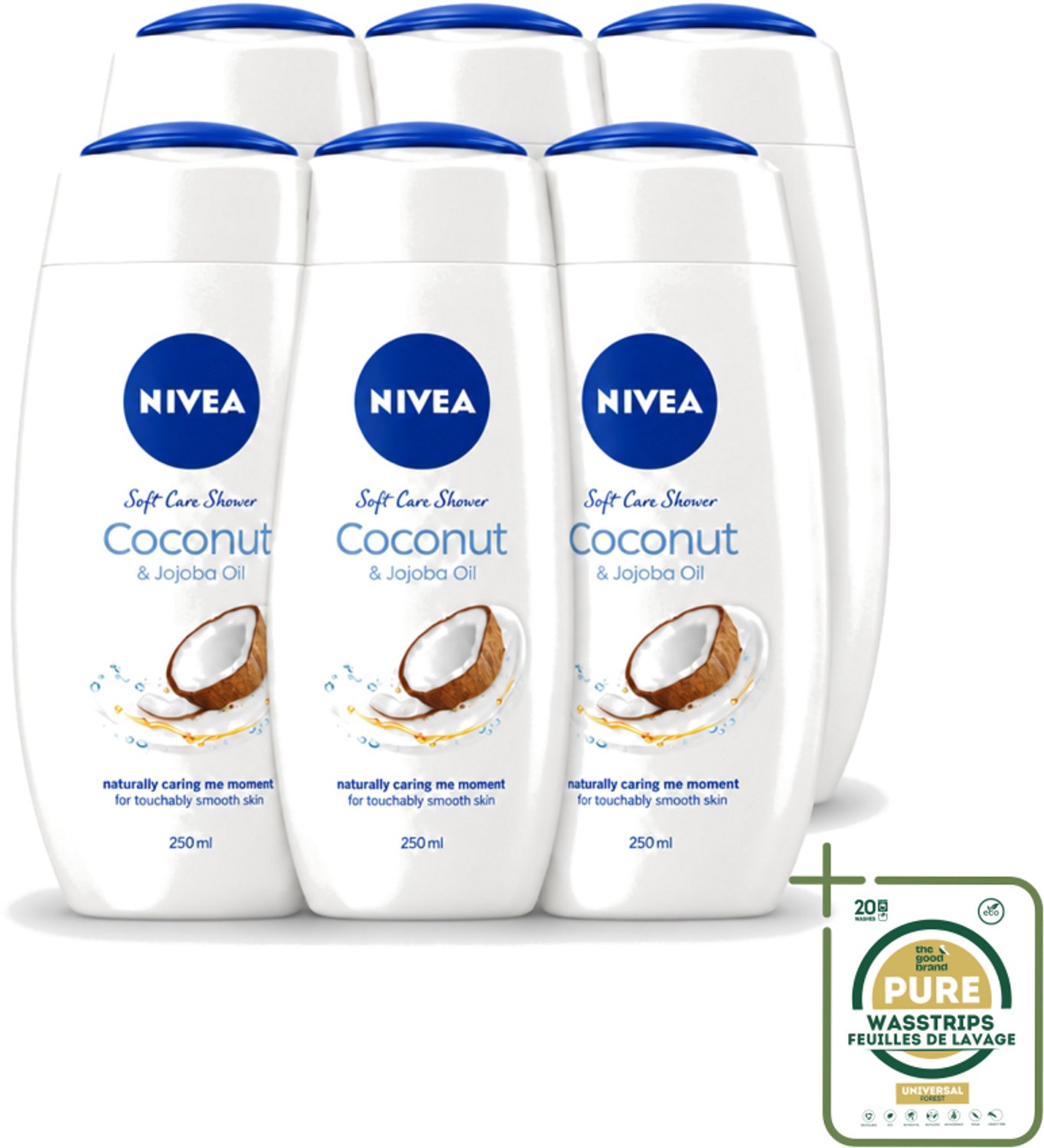 6 x Nivea - Huid Beschermende Douchecreme - Kokosnoot - 250 ml - Wasstrips - Douchecrème - Kokosnoot - Huidbeschermend - Hydratatie - Huidverzorging