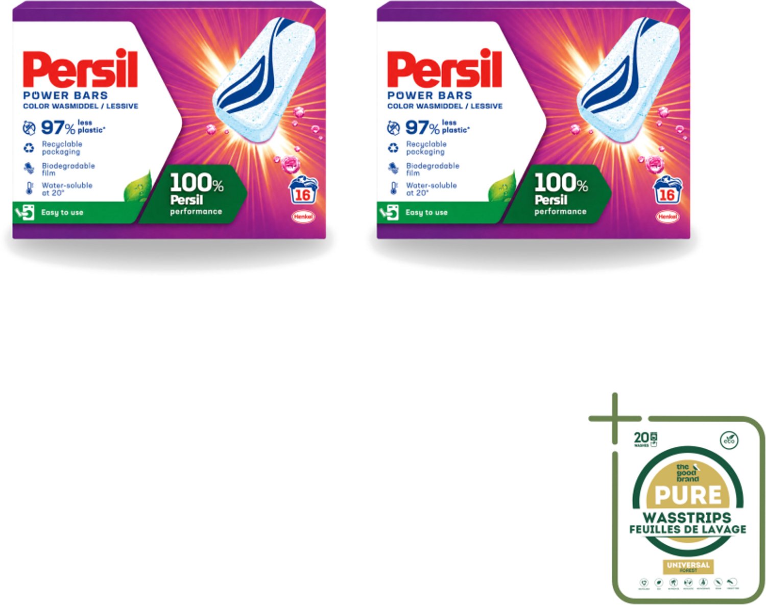 2 x Persil Power Bars - Wasmiddeltabletten - Gekleurde Was - 16 Wasbeurten - Wasstrips - Wasmiddelbar - Gekleurde Was - Wasmiddel Tabletten - Duurzame Wasmiddelen - Reinigingskracht