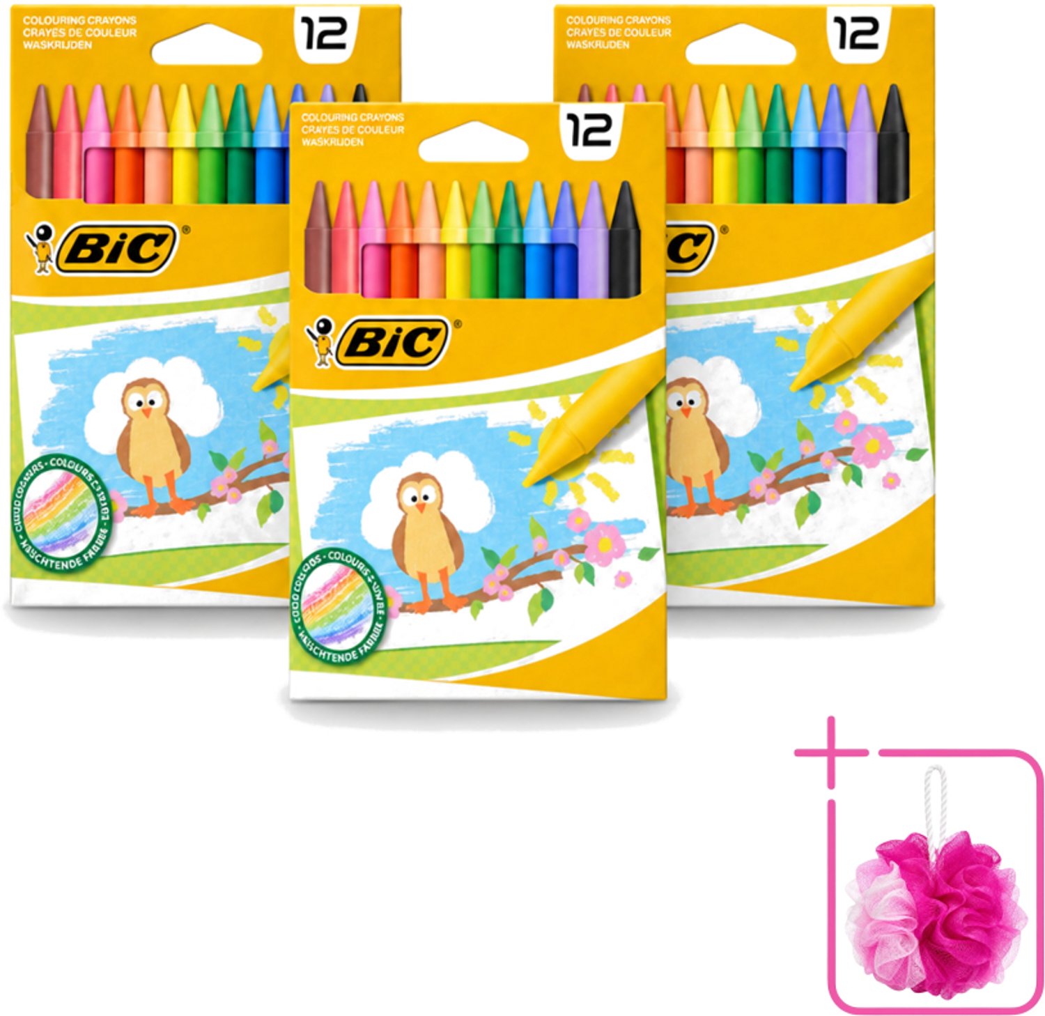 3 x BIC - Waskrijt - Diverse Kleuren - 12 Krijtjes - Bulkverpakking - Waskrijt - Douchemop - Kleurkrijt