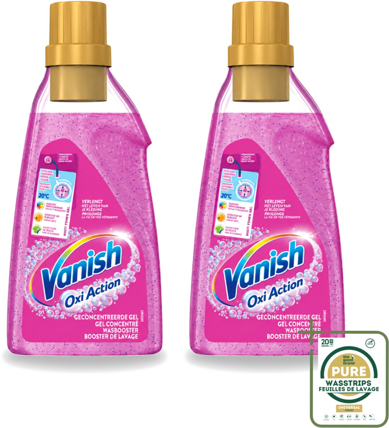 2 x Vanish Oxi Action - Vlekkenverwijderaar Gel - Zonder Bleek - Gekleurde Was - 15 Wasbeurten - Wasstrips - Vlekverwijderaar - Wasbooster - Kleuroverdracht - Geurneutraliseren - Wasbeurt