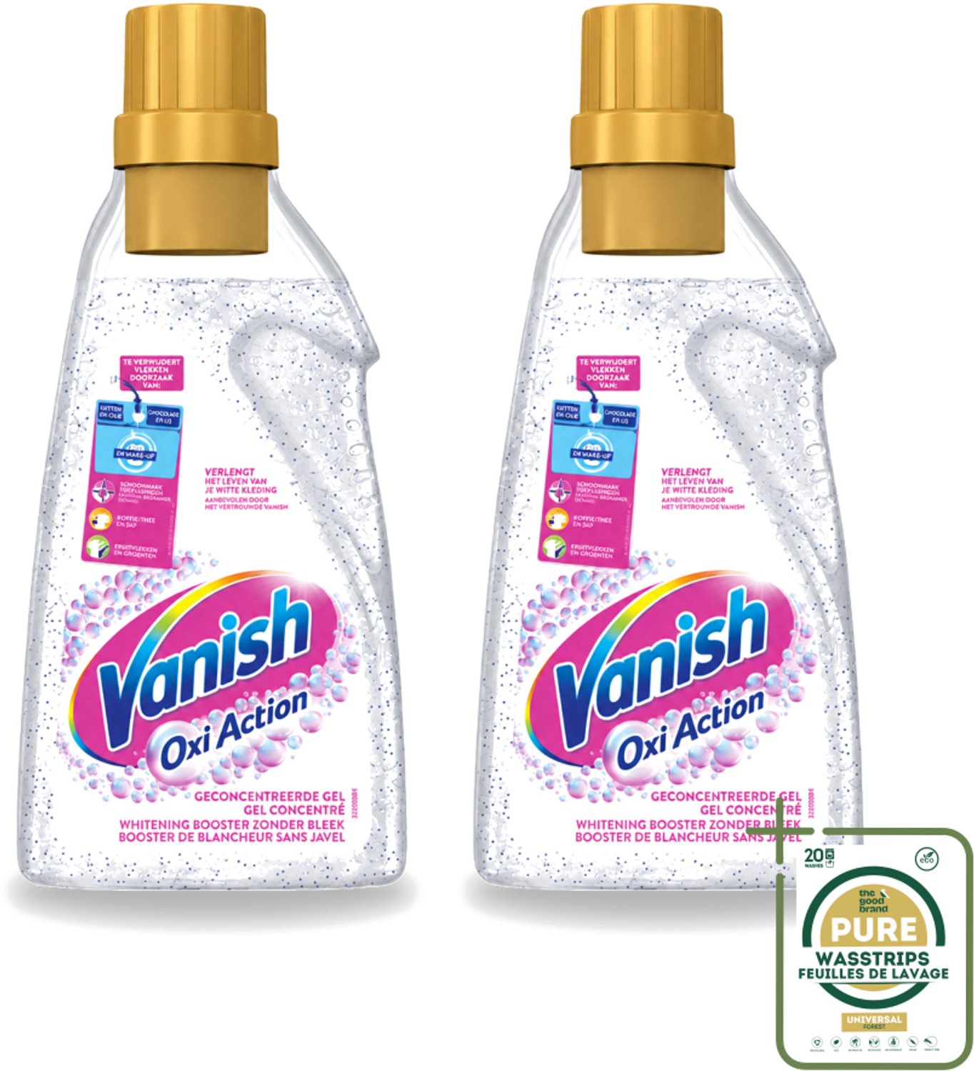 2 x Vanish Oxi Action - Vlekkenverwijderaar Gel - Witte Was - 1.5 L - Wasstrips - Wit Was - Vlekverwijderaar - Bleekvrije Was - Witheid Herstellen - Geur Neutraliseren