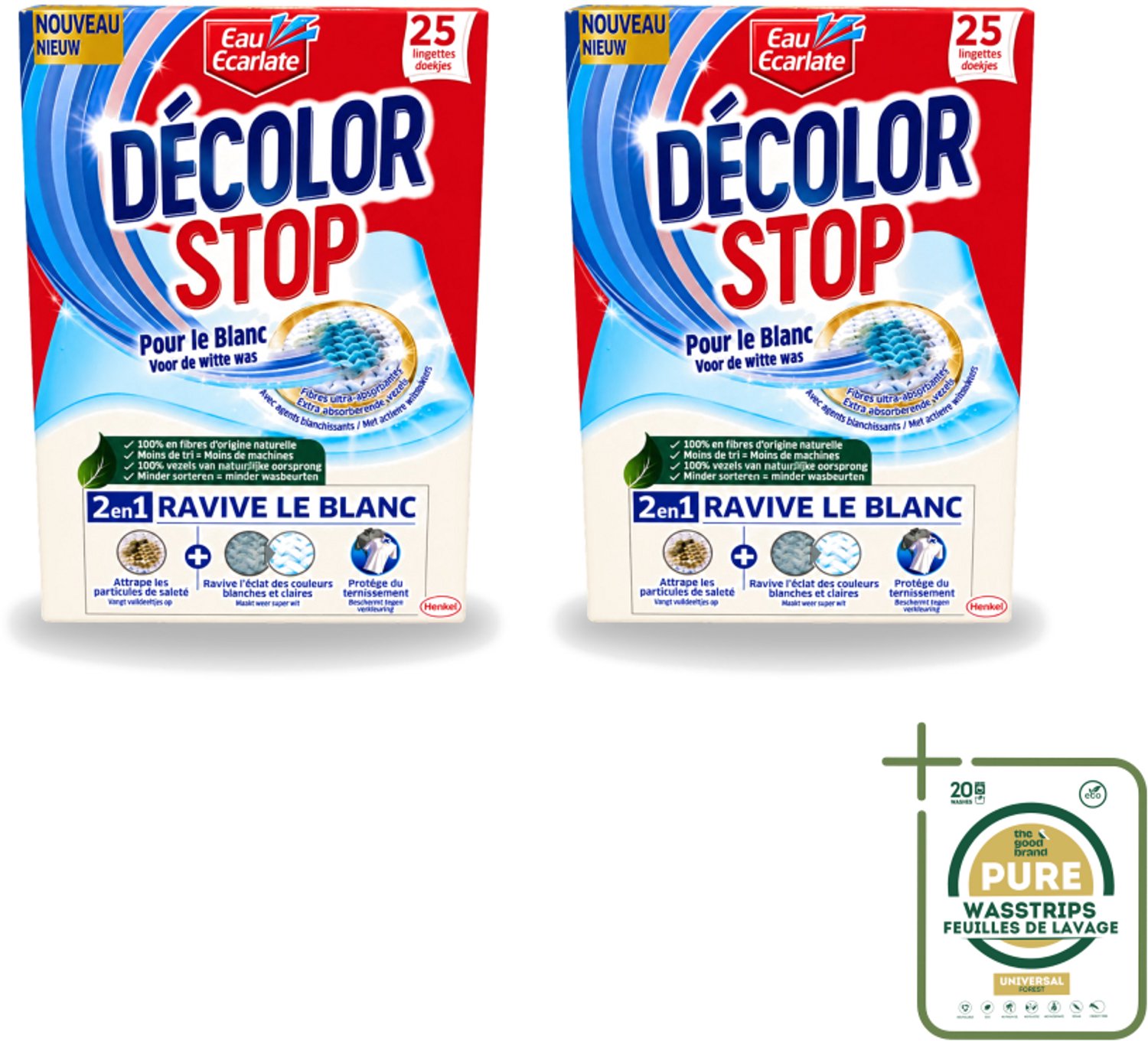 2 x Eau Eclarate - Sublim Blanc - Ultra Witmakend - 25 doekjes - Wasstrips - Wit Textiel Herstellen - Glans Herstellen - Verhelderende Doekjes - Witte Stoffen Beschermen - Doekjes Voor Wit Textiel