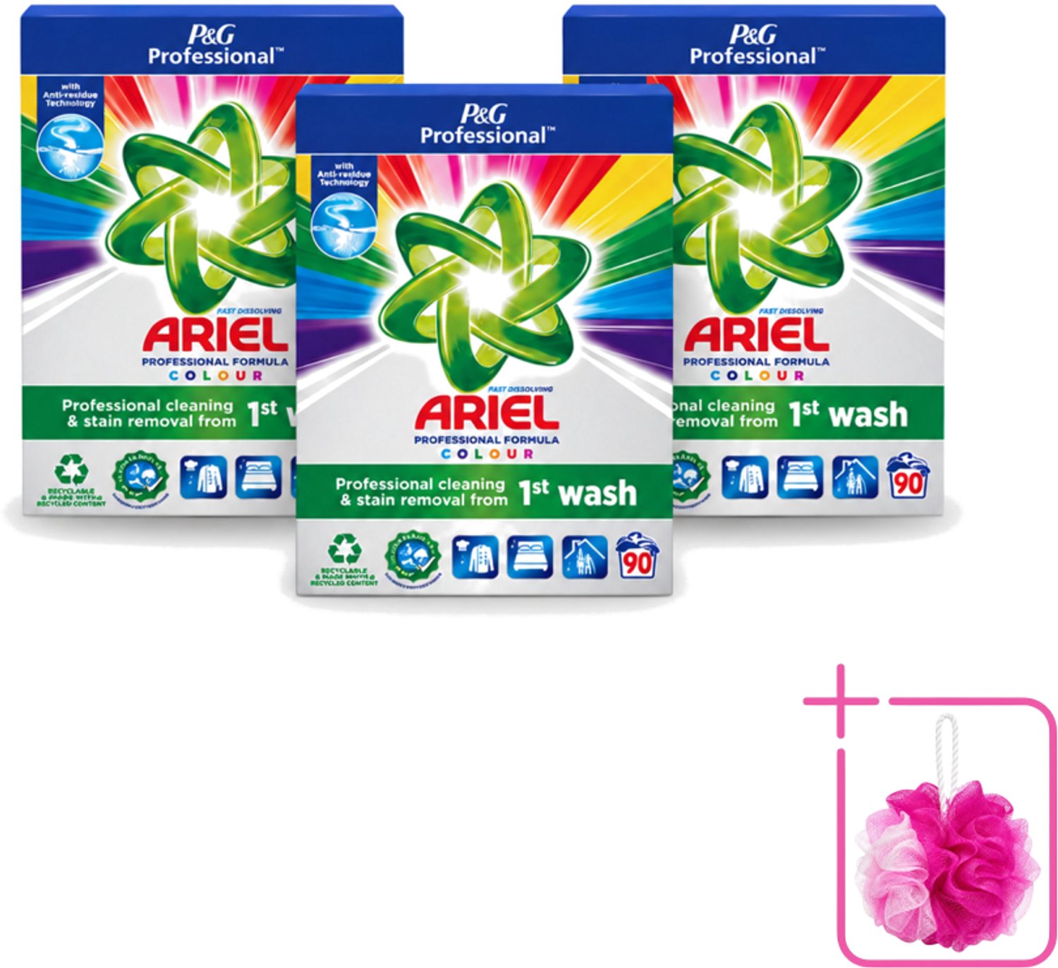 3 x Ariel Professional - Waspoeder - Gekleurde Was - 90 Wasbeurten - Bulkverpakking - Waspoeder kleur - Douchemop - Waspoeder voor gekleurde kleding