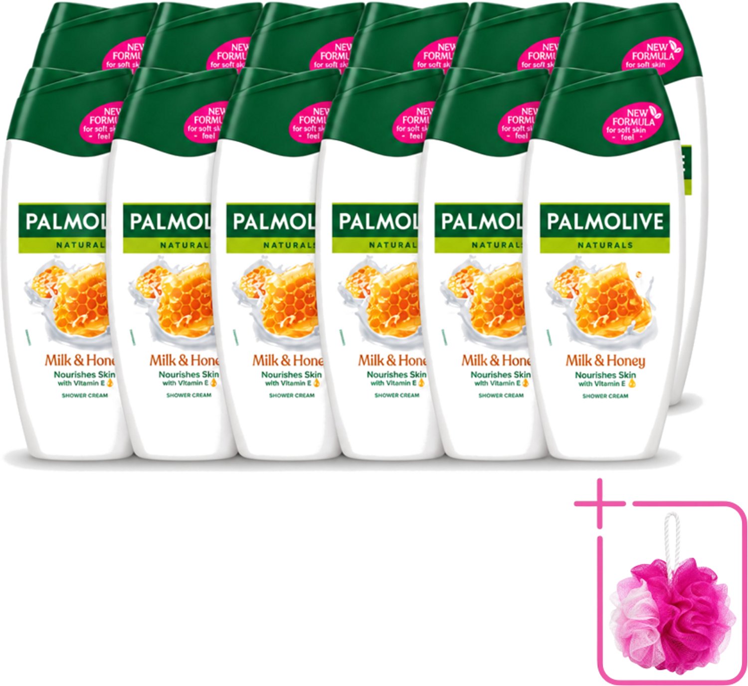 12 x Palmolive – Douchecrème – Milk & Honey - 250 ml - Bulkverpakking - Douchecrème - Douchemop - Voedende douchecrème