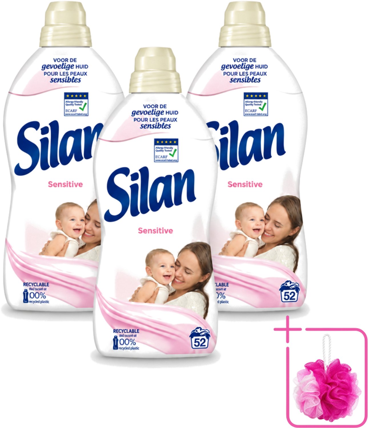 3 x Silan – Wasverzachter – Sensitive – 1144 ml - Bulkverpakking - Wasverzachter - Douchemop - Gevoelige huid