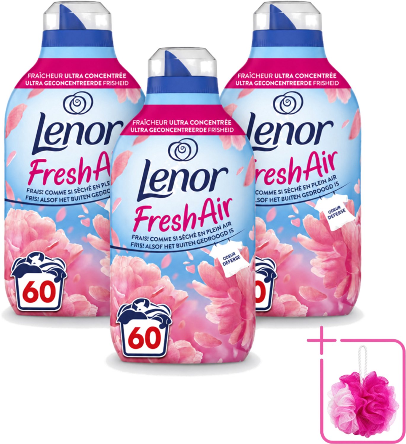 3 x Lenor – Wasverzachter – Bloesem – 60 Wasbeurten – 840 ml - Bulkverpakking - Wasverzachter - Douchemop - Buitenluchtfrisheid