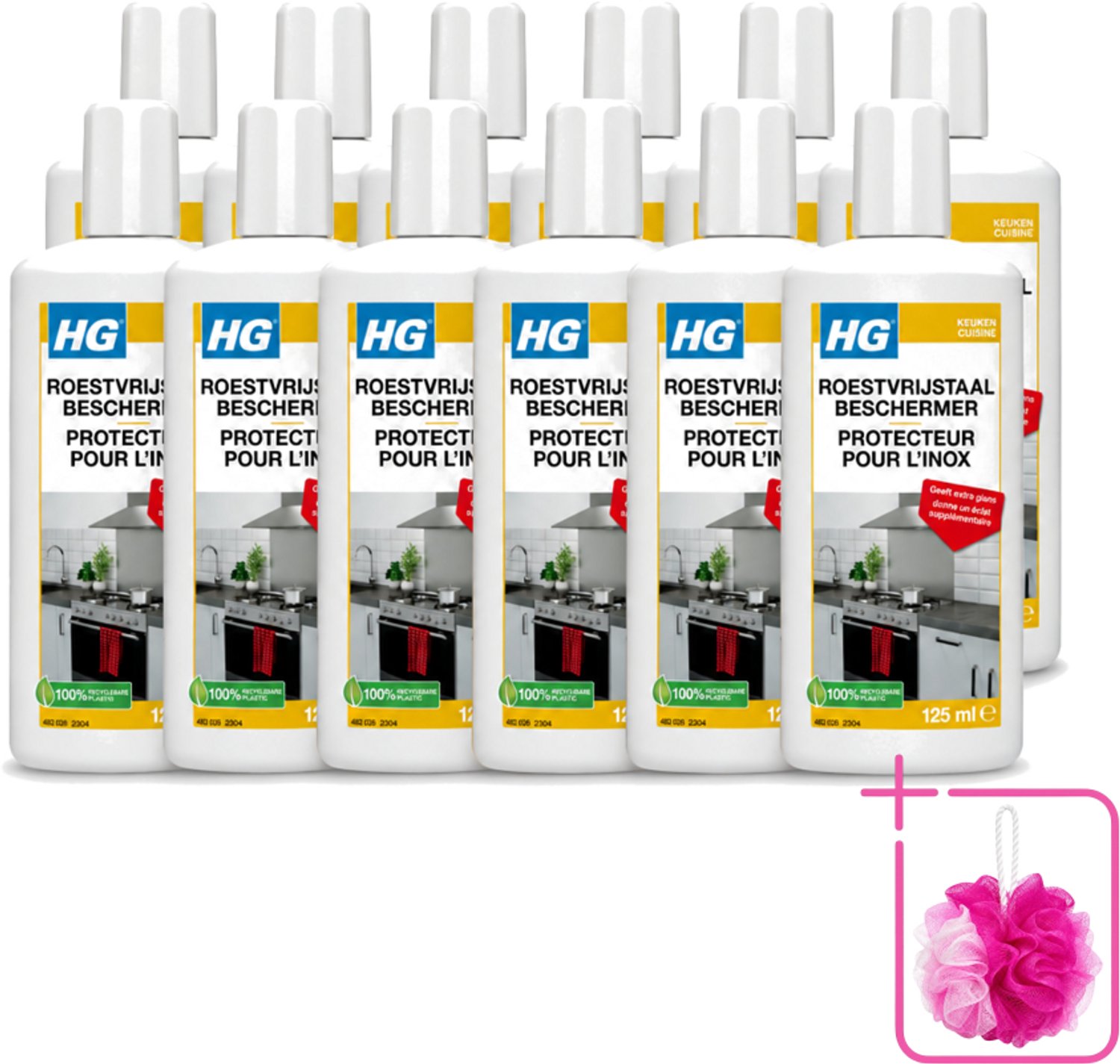 12 x HG - Roestvrijstaal Beschermer - Geeft Extra Glans - 125 ml - Bulkverpakking - Roestvrijstaal reiniger - Roestvrijstaal beschermer