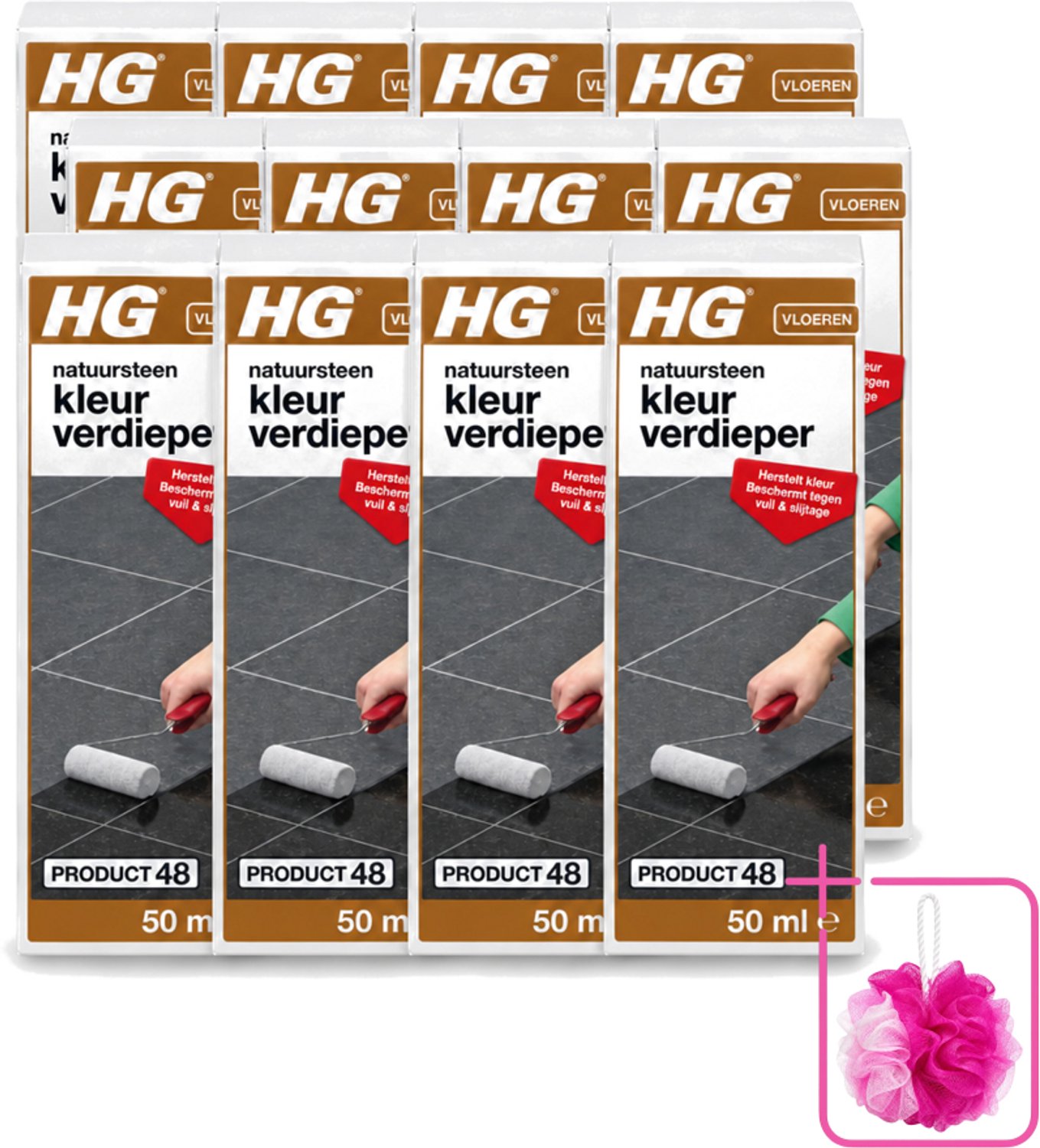 12 x HG - Natuursteen Kleurverdieper - Herstelt Kleur - Beschermt Tegen Vuil & Slijtage - 50 ml - Bulkverpakking - Natuursteen kleurverdieper - Douchemop - Natuursteen beschermen