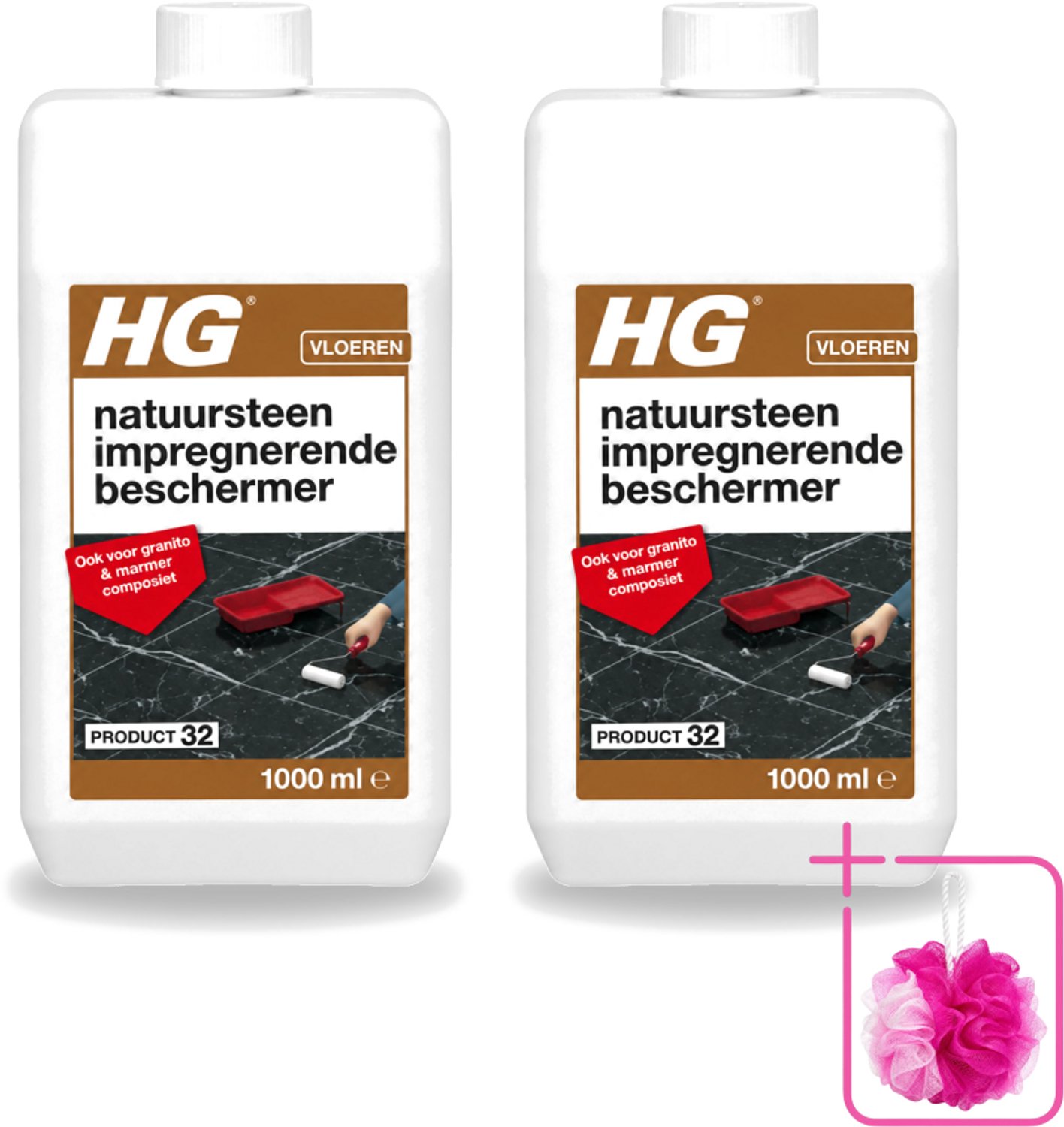 2 x HG - Natuursteen Impregnerende Beschermer - Ook Voor Granito & Marmer Composiet - 1L - Bulkverpakking - Natuursteen beschermer - Douchemop - Vuil en vlekken bestrijding