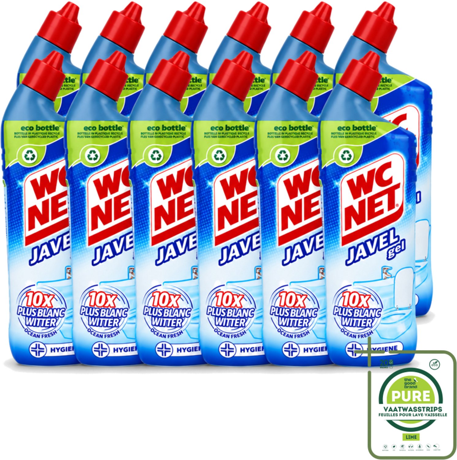 12 x WC Net - Toiletreiniger - Gel - Ocean Fresh - Gerecycled Materiaal - 750 ml - Grootverpakking - Vaatwasstrips - WC Net Gel - Toilet Reiniger - Toilet Reinigen - Toilet Reiniger Gel - Instant White Toilet