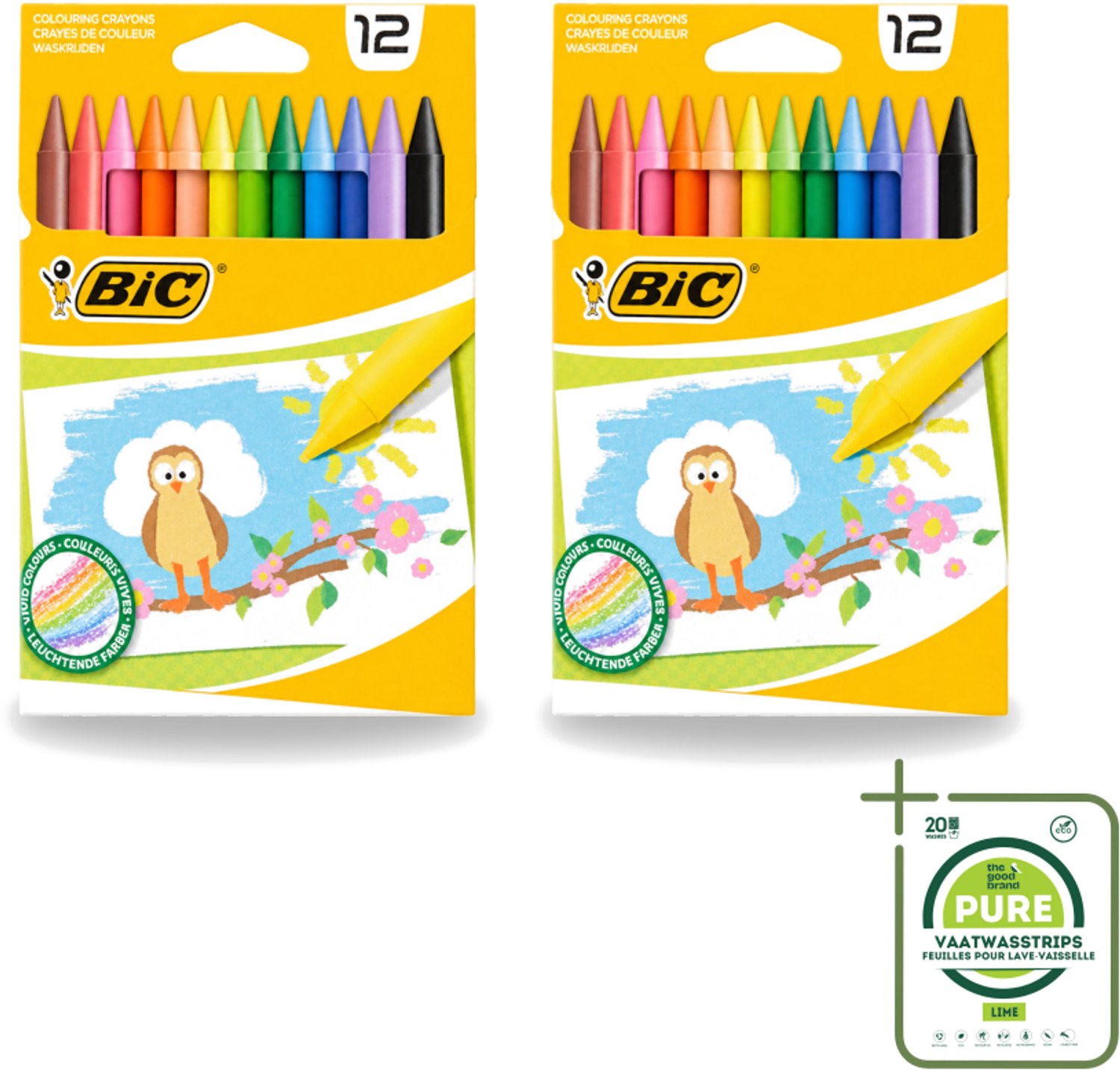 2 x BIC - Waskrijt - Diverse Kleuren - 12 Krijtjes - Grootverpakking - Vaatwasstrips - Waskrijt - Kleurkrijt - Creatief Schrijven - Tekenen - Kleurrijke Krijtjes
