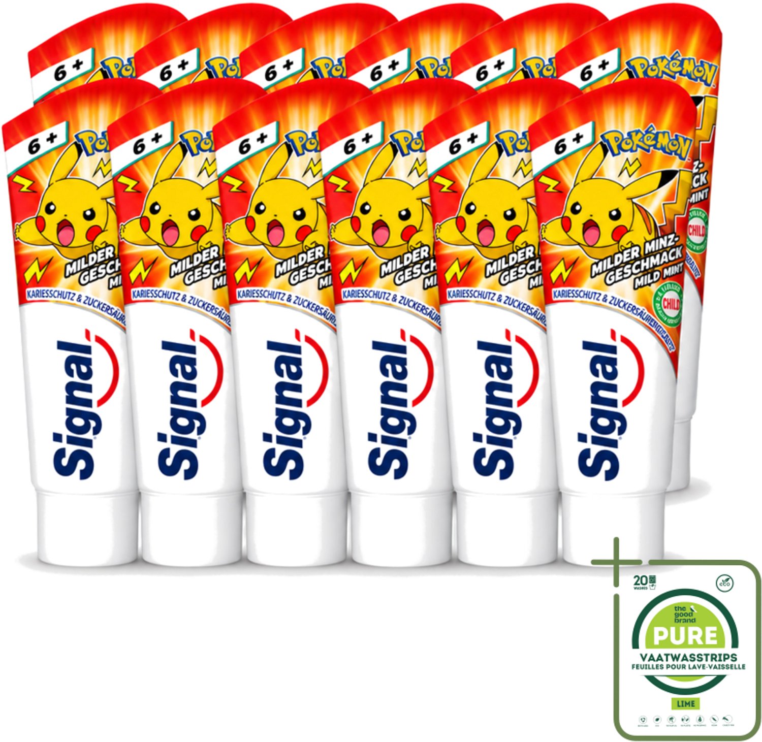 12 x Signal - Pokémon - Tandpasta - Milde Munt Smaak - Anti-Tandsteen - Kinder 6+ Jaar - 75 ml - Grootverpakking - Vaatwasstrips - Tandpasta Voor Kinderen - Anti-tandsteen Tandpasta - Milde Munt Smaak - Kindertandpasta - Tandenpoetsen Voor Kinderen