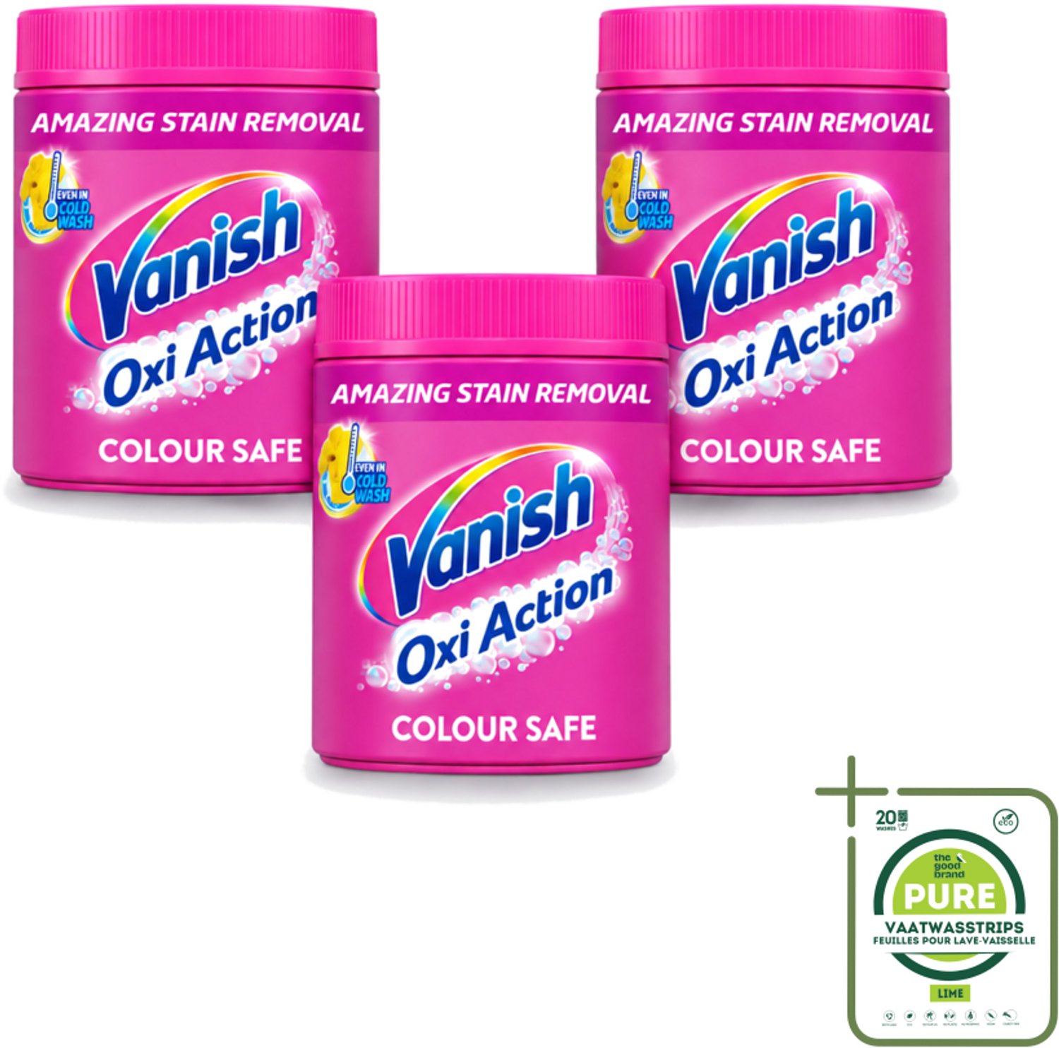 3 x Vanish Oxi Action Pink - Vlekkenverwijderaar - Wasbooster - Zonder Bleek - 1.12 Kg - Grootverpakking - Vaatwasstrips - Vlekkenverwijderaar - Wasbooster - Witte Kleding - Bleekvrije Was - Geurneutralisator