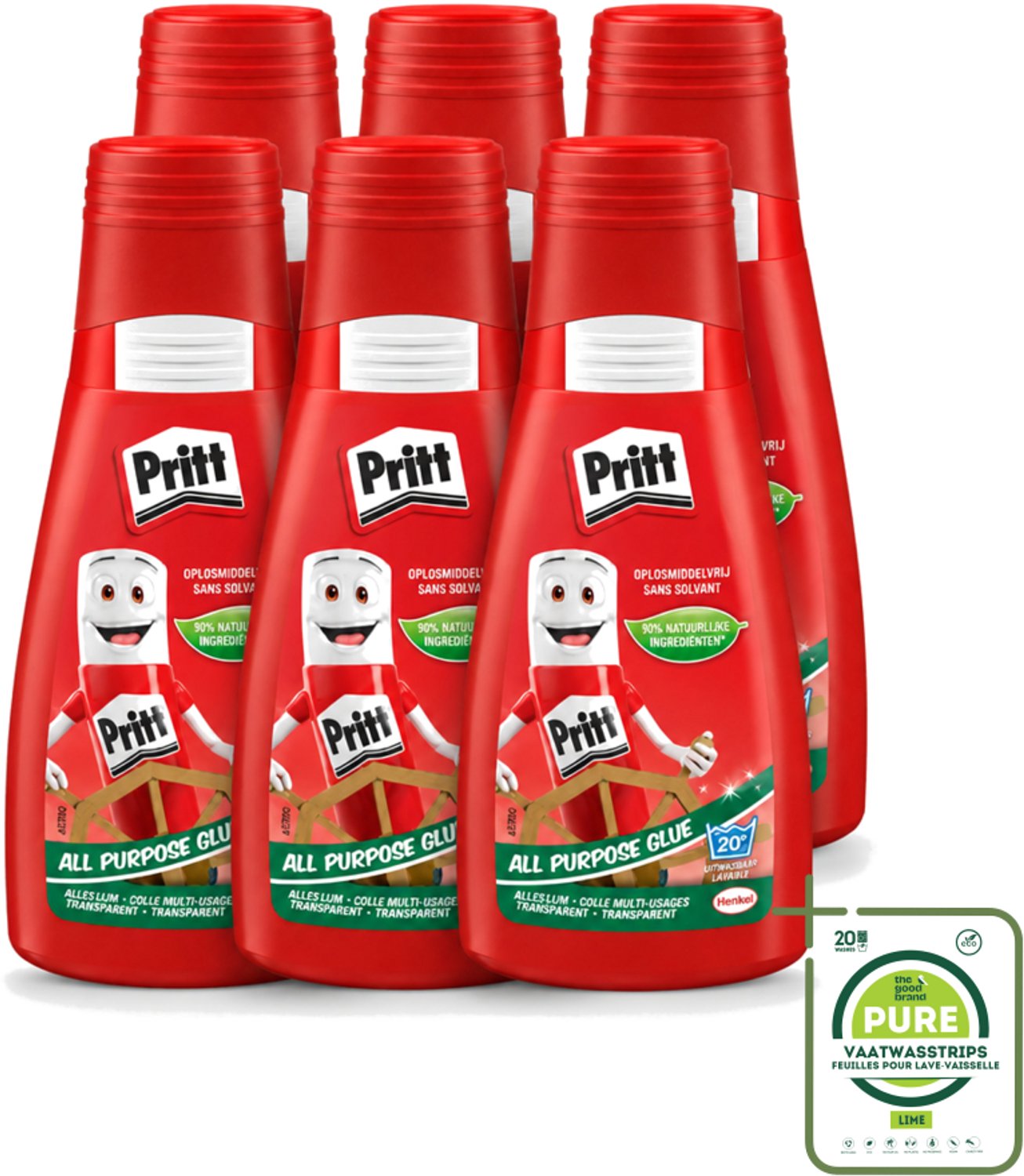 6 x Pritt - Alleslijm - Uitwasbaar - 90% Natuurlijke Ingrediënten - 100g - Grootverpakking - Vaatwasstrips - Lijm - Knutsel - Reparatie - Kindvriendelijk - Veilig