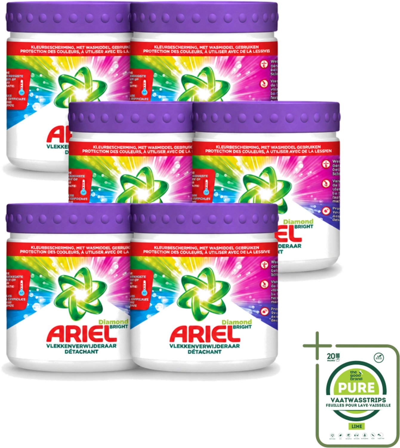 6 x Ariel Diamond Bright - Vlekverwijderaar Poeder - Gekleurde Was - 30 Wasbeurten - Grootverpakking - Vaatwasstrips - Kleurbehandeling - Vlekverwijderaar - Wasmiddel - Vlekken - Wasbeurten