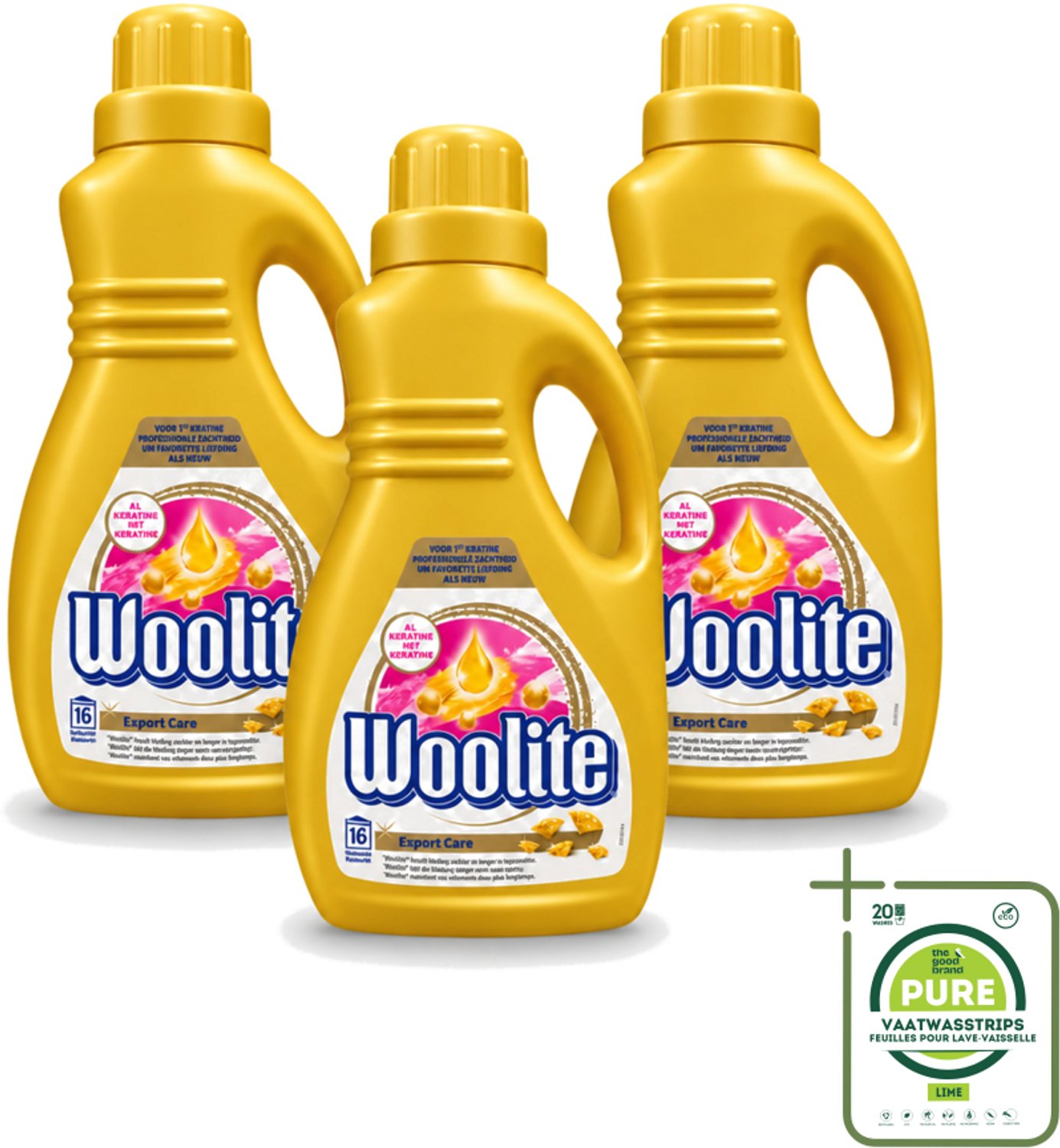 3 x Woolite Expert Care - Vloeibaar Wasmiddel - Met Keratine - Delicate Was - 16 Wasbeurten - 1L - Grootverpakking - Vaatwasstrips - Delicate Was - Keratine Wasmiddel - Kleding Verzorging - Wasmiddel Voor Delicate Stoffen - Glans Behouden