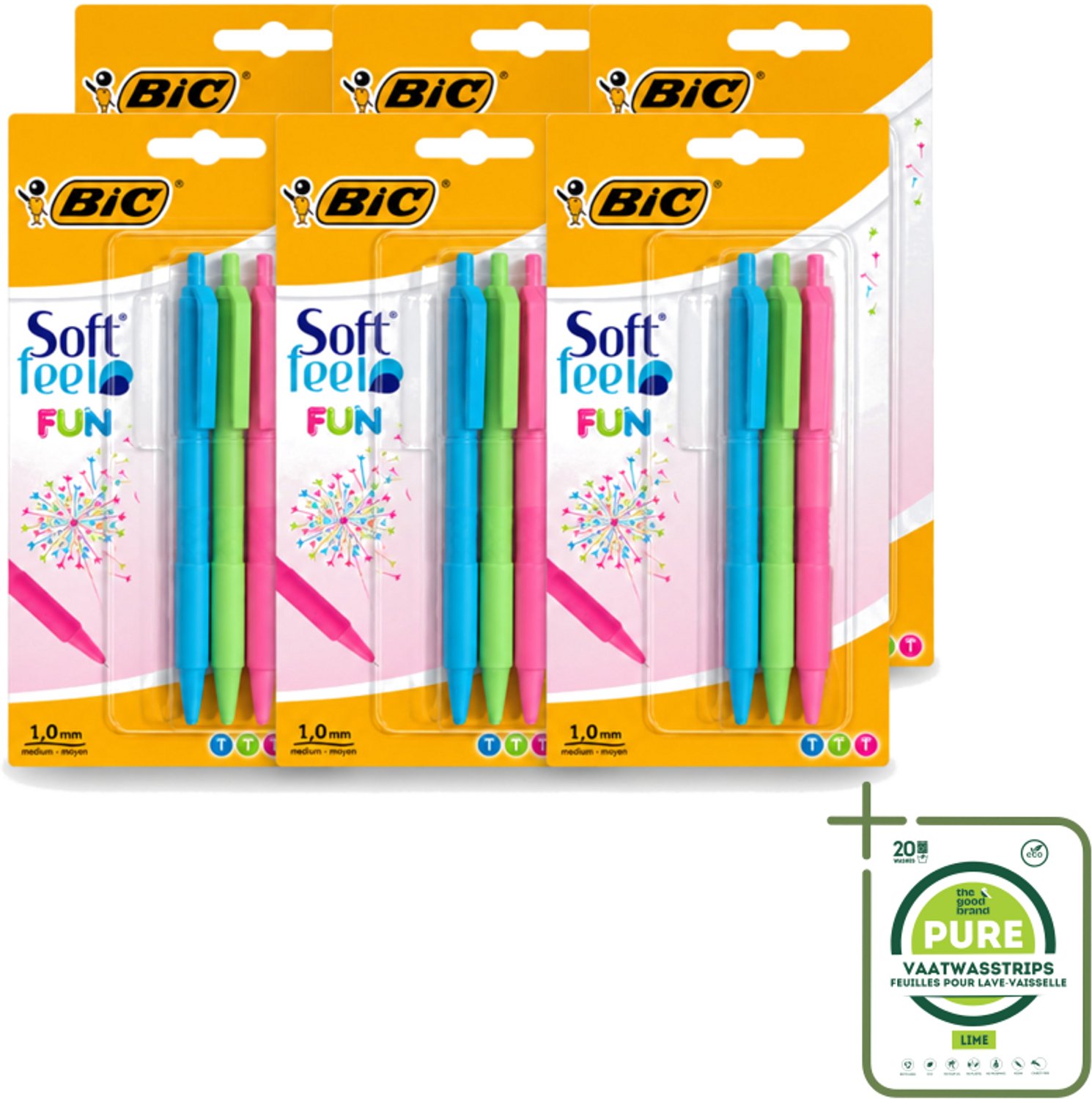 6 x BIC - Balpennen - Lichtgroen, Lichtblauw & Roze - Intrekbaar - 3 Balpennen - Grootverpakking - Vaatwasstrips - Balpen - Intrekbare Balpen - Schrijfpen - Schrijfervaring - Schrijfpen Voor School