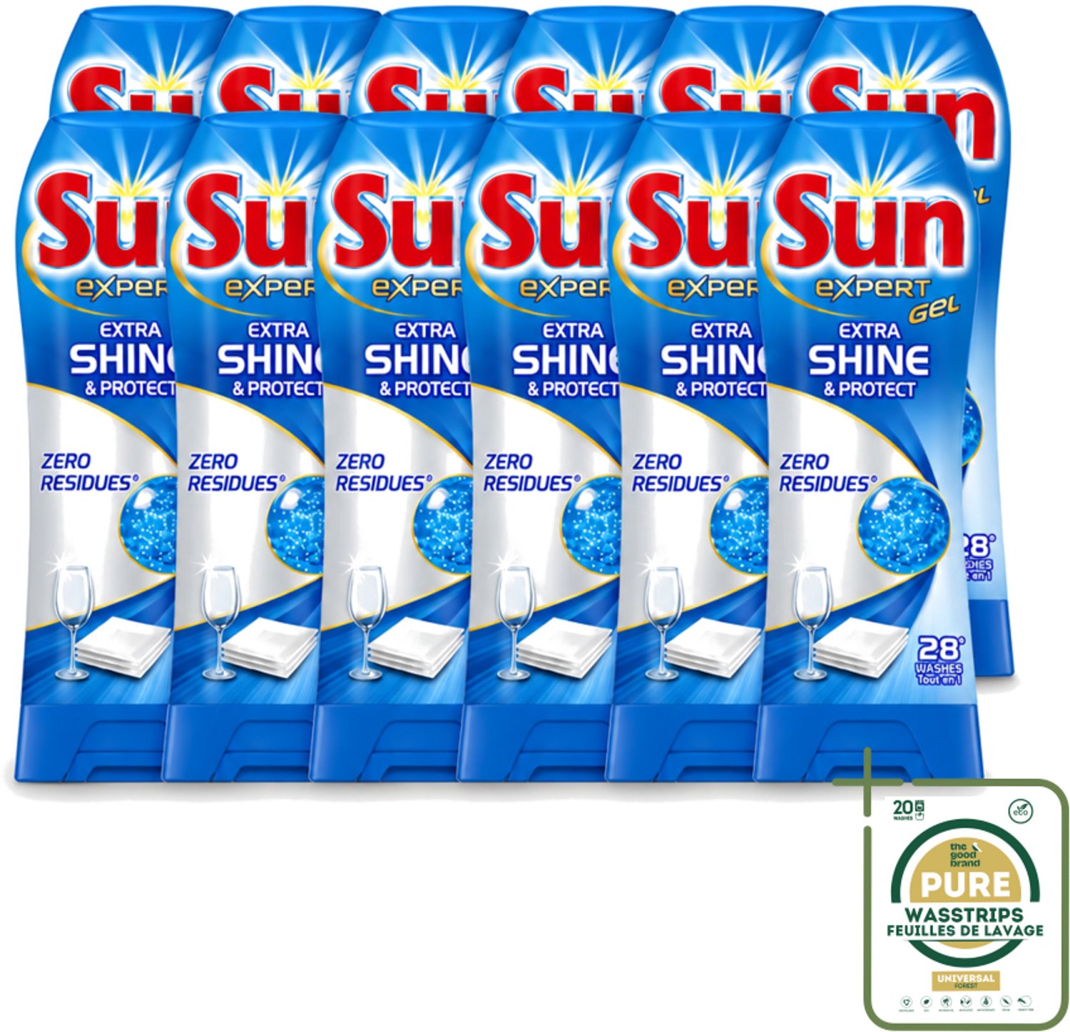12 x Sun Expert Gel - Extra Shine & Protect - All-in-1 - Vaatwasmiddel Gel - 28 Wasbeurten - Wasstrips - Vaatwasgel - Vaatwas - Vaatwasbeurt - Vaatwasmiddel - Stralende Vaat