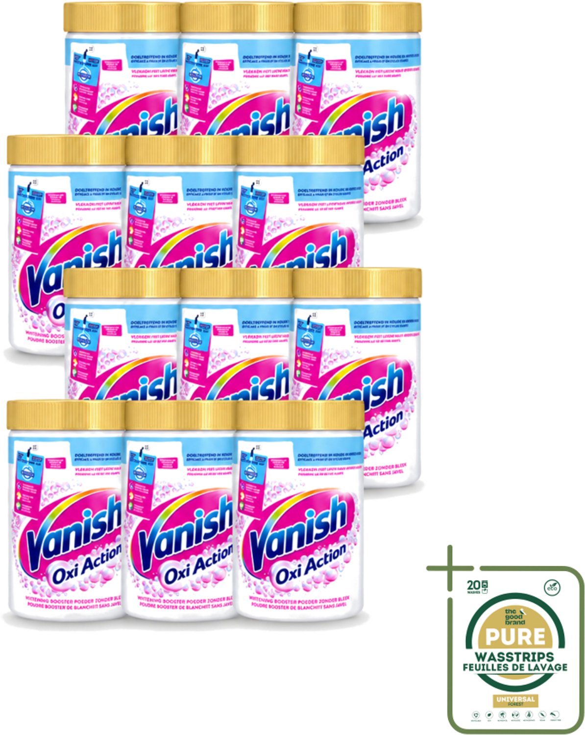 12 x Vanish Oxi Action - Vlekkenverwijderaar Poeder - Witte Was - 710 Gram - Wasstrips - Wit Was - Vlekverwijderaar - Witheid Herstellen - Geur Neutraliseren - Koud Water