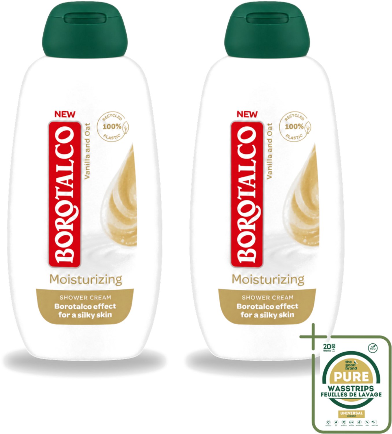 2 x Borotalco - Douchegel - Moisturizing - Vanilla & Oat - 250 ml - Wasstrips - Douchegel - Huid Verzorgen - Huid Hydrateren - Vanille Geur - Haver Extract