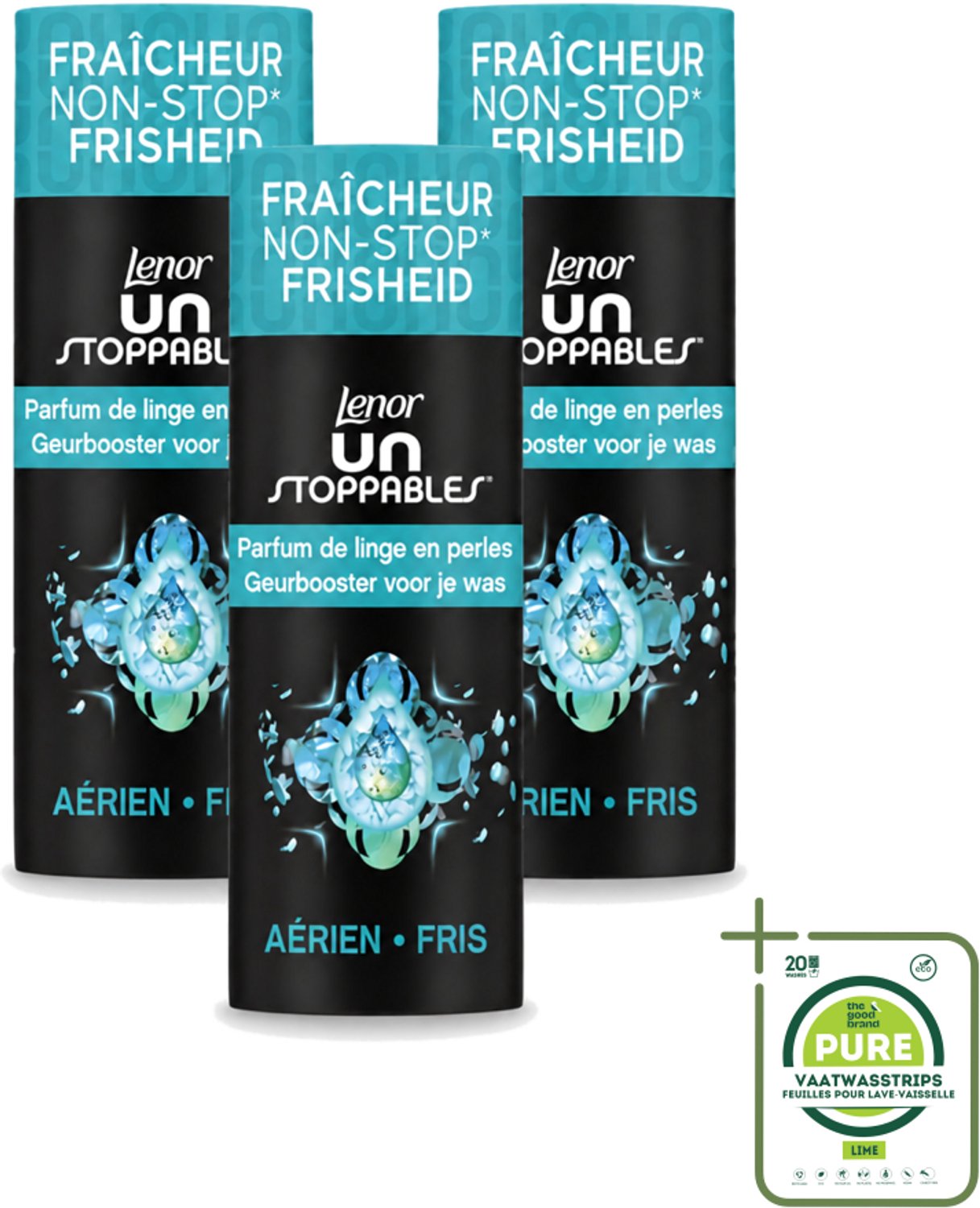 3 x Lenor Unstoppables - Geurbooster - Fris - 13 Wasbeurten - Grootverpakking - Vaatwasstrips - Geurbooster - Frisheid - Citrusgeur - Fruitige Geur - Bloemige Geur