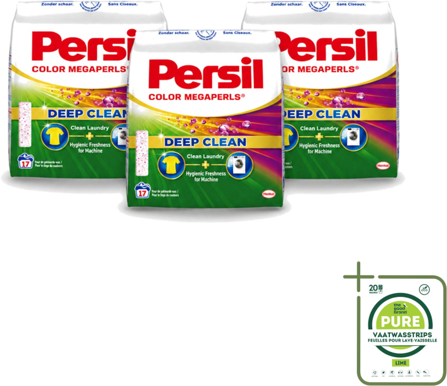 3 x Persil Color Megaperls - Deep Clean - Waspoeder - Gekleurde Was - 17 Wasbeurten - Grootverpakking - Vaatwasstrips - Waspoeder - Wasbeurt - Kleurbehoud - Vlekverwijdering - Frisheid
