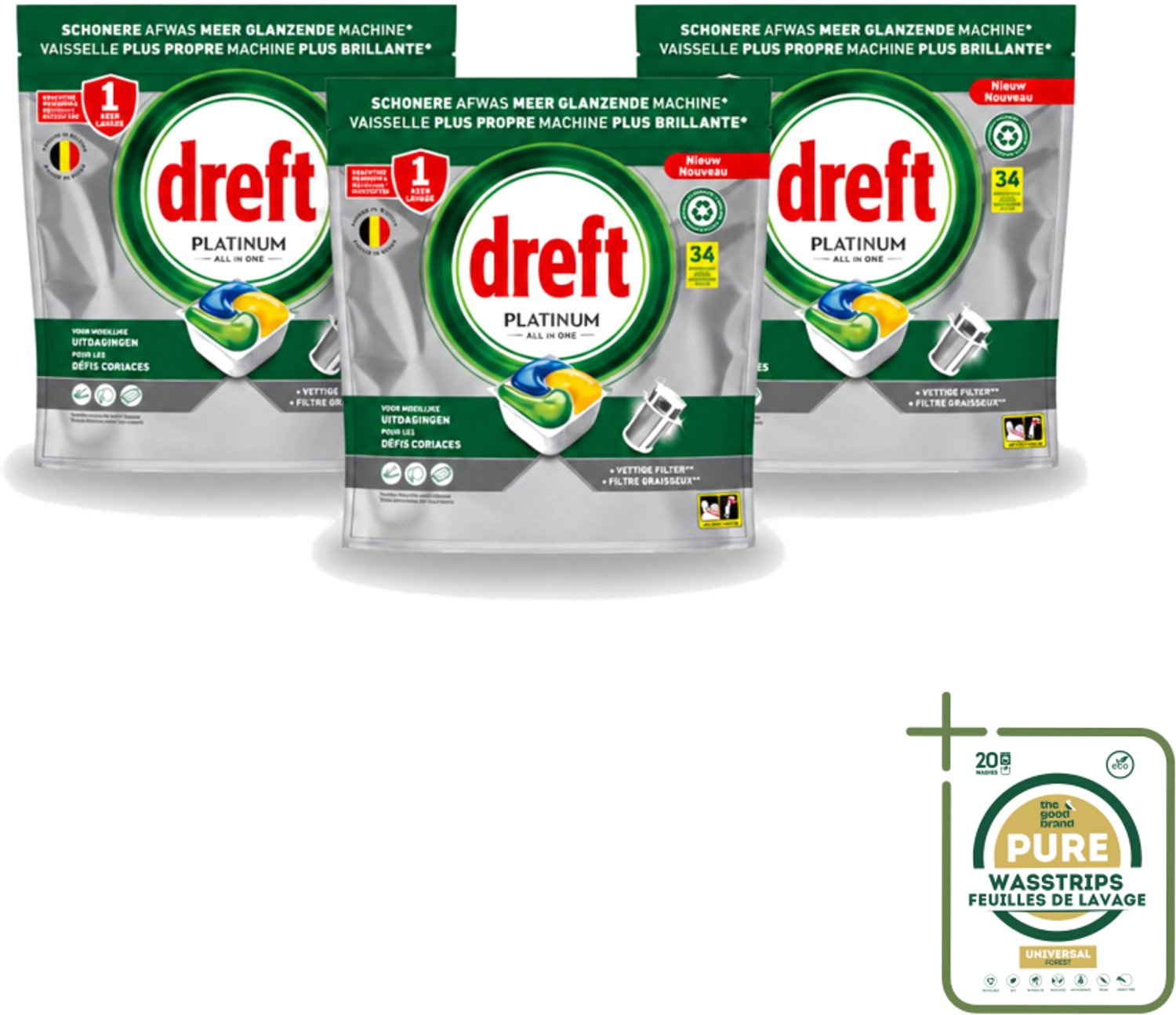 3 x Dreft Platinum - All In One - Vaatwascapsules - Citroen - 34 Afwasbeurten - Vaatwasmiddel - Vaatwascapsule - Citroengeur - Vaatwasser Reinigen - Vetfilter Reinigen
