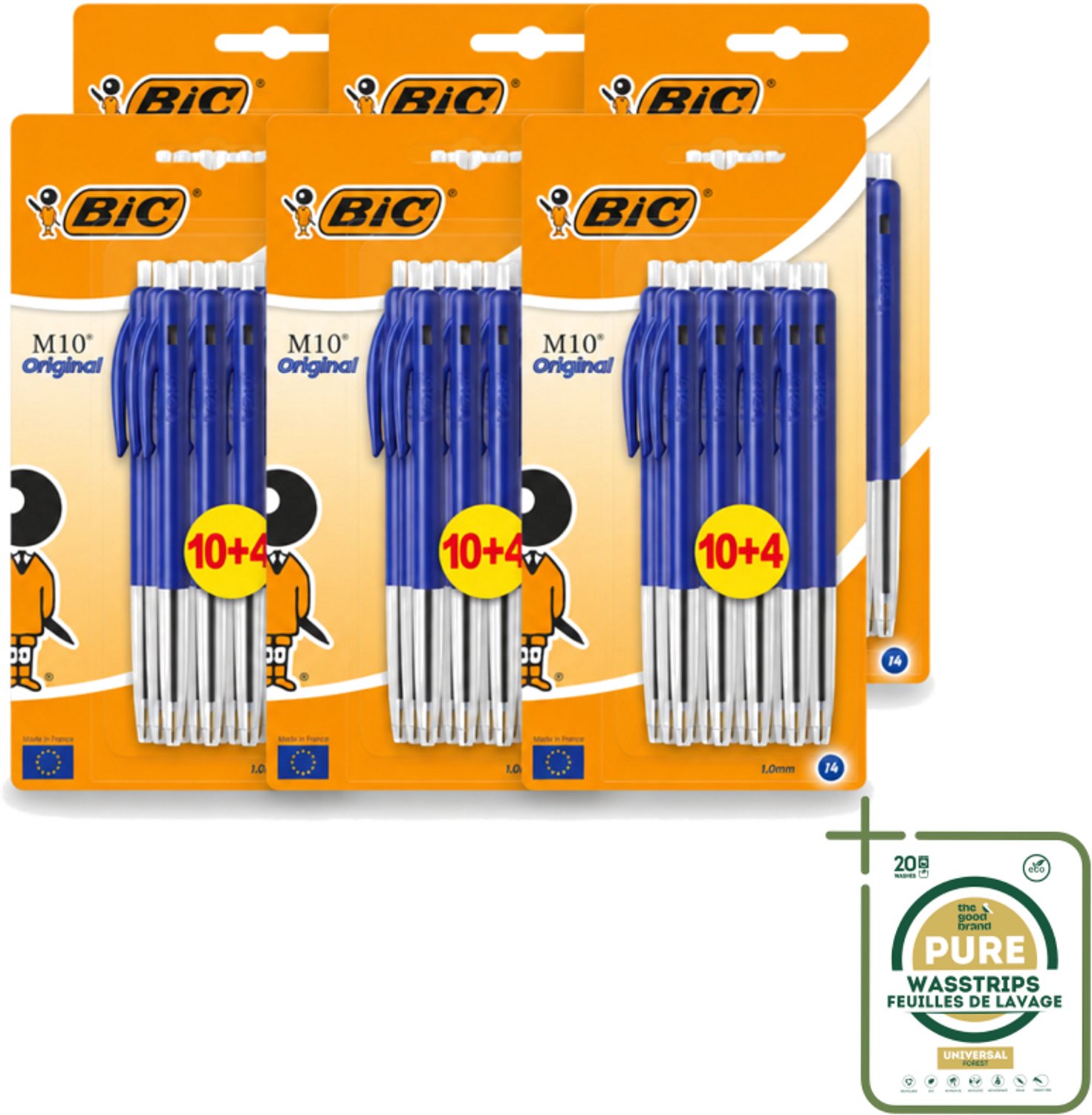 6 x BIC - M10 Original - Balpennen met Kliksysteem - Blauw - 1 mm Punt - 14 Pennen - Wasstrips - Balpen - Schrijfset - Balpen Set - BIC M10 - Balpen Blauw
