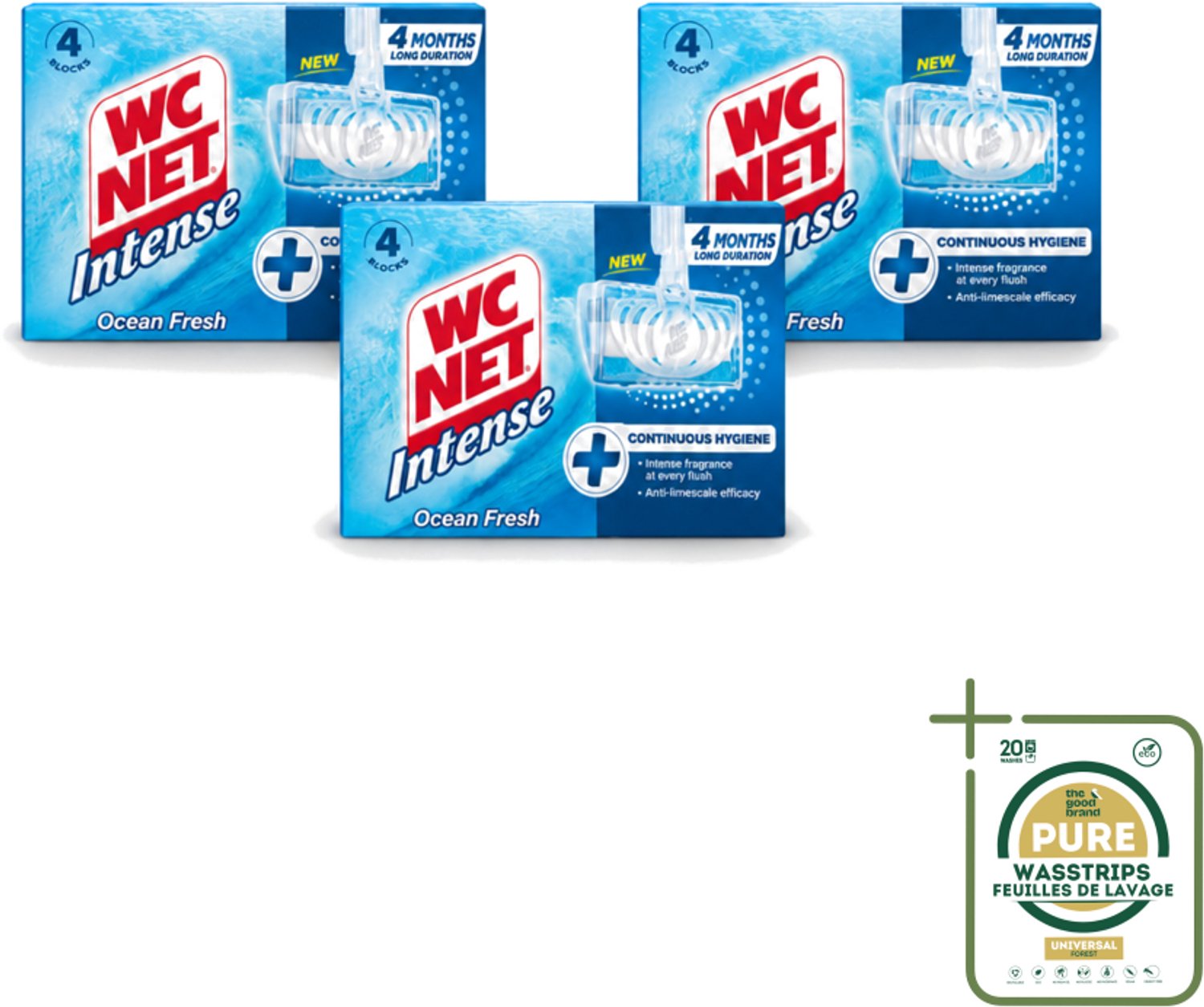 3 x WC Net - Toiletblok - Ocean Fresh - 4 Blokjes - Wasstrips - Toiletblok - Zuurstof - Oceaangeur - Kalkaanslag - Hygiëne