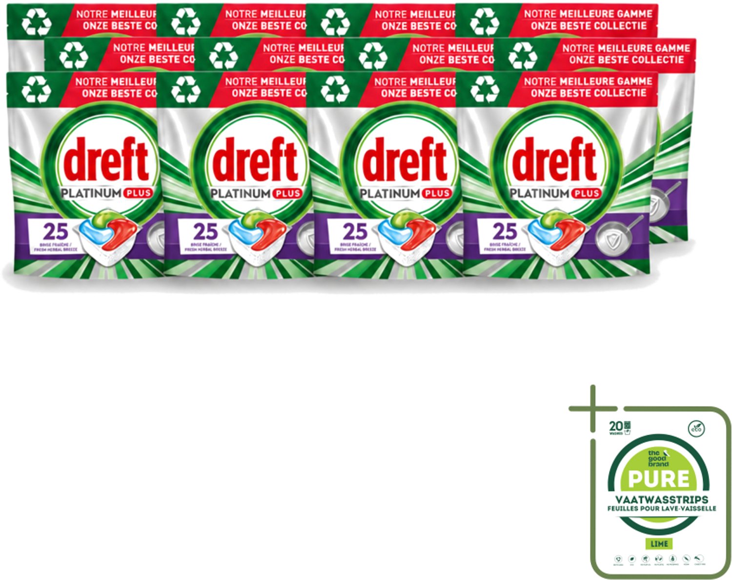 12 x Dreft Platinum Plus - Vaatwascapsules - Deep Clean Boosted - Fresh Herbal Breeze - 25 Afwasbeurten - Grootverpakking - Vaatwassen - Vaatwasmiddel - Vaatwascapsule - Glanzend Schone Vaat - Voedselresten Verwijderen