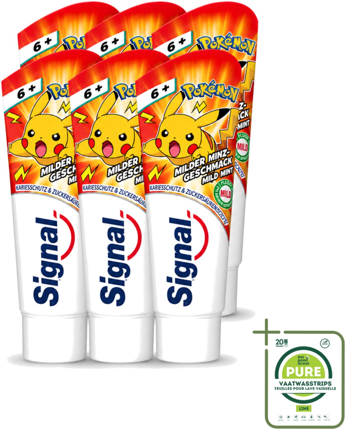 6 x Signal - Pokémon - Tandpasta - Milde Munt Smaak - Anti-Tandsteen - Kinder 6+ Jaar - 75 ml - Grootverpakking - Vaatwasstrips - Tandpasta Voor Kinderen - Anti-tandsteen Tandpasta - Milde Munt Smaak - Kindertandpasta - Tandenpoetsen Voor Kinderen
