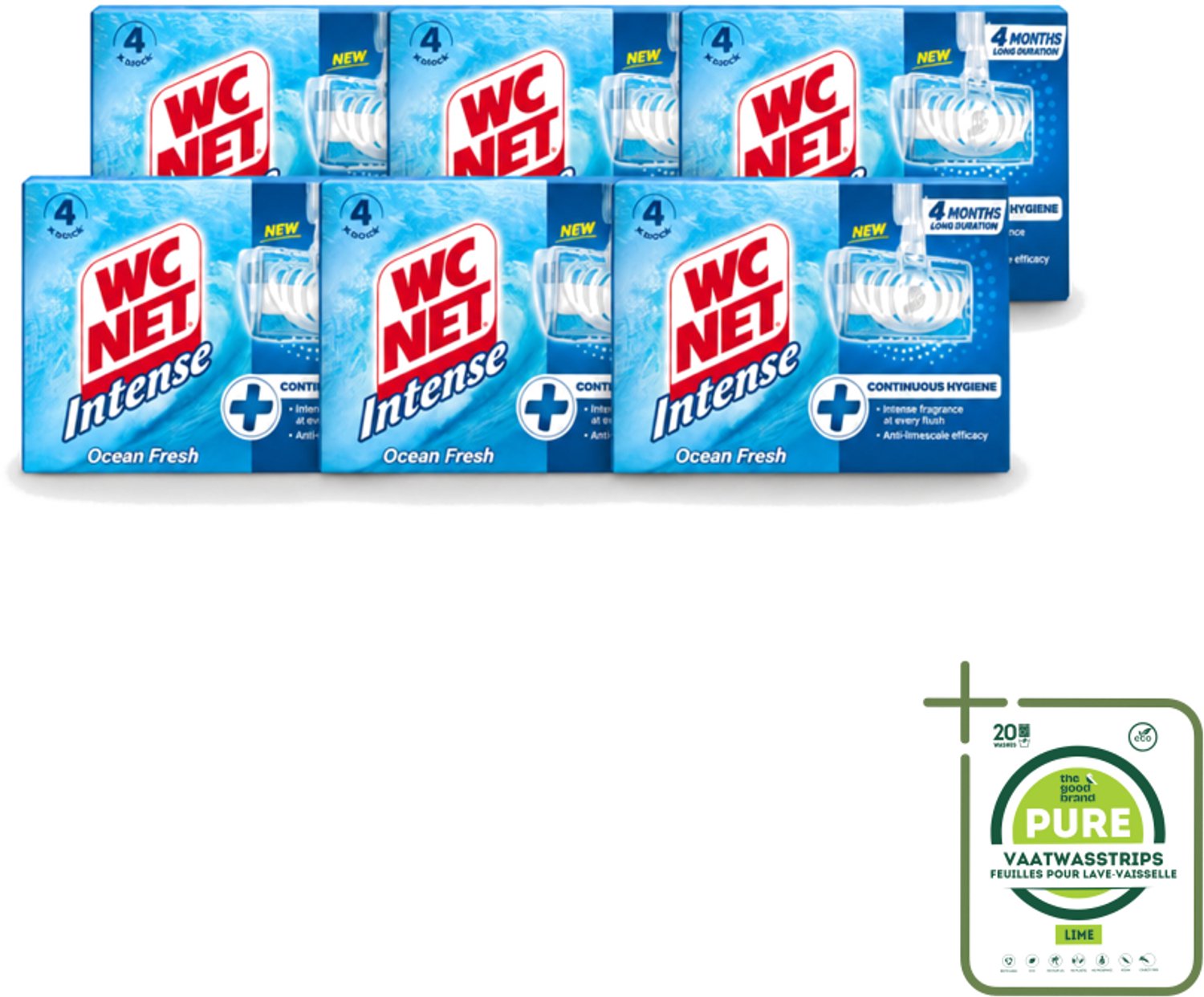 6 x WC Net - Toiletblok - Ocean Fresh - 4 Blokjes - Grootverpakking - Vaatwasstrips - Toiletblok - Zuurstof - Oceaangeur - Kalkaanslag - Hygiëne