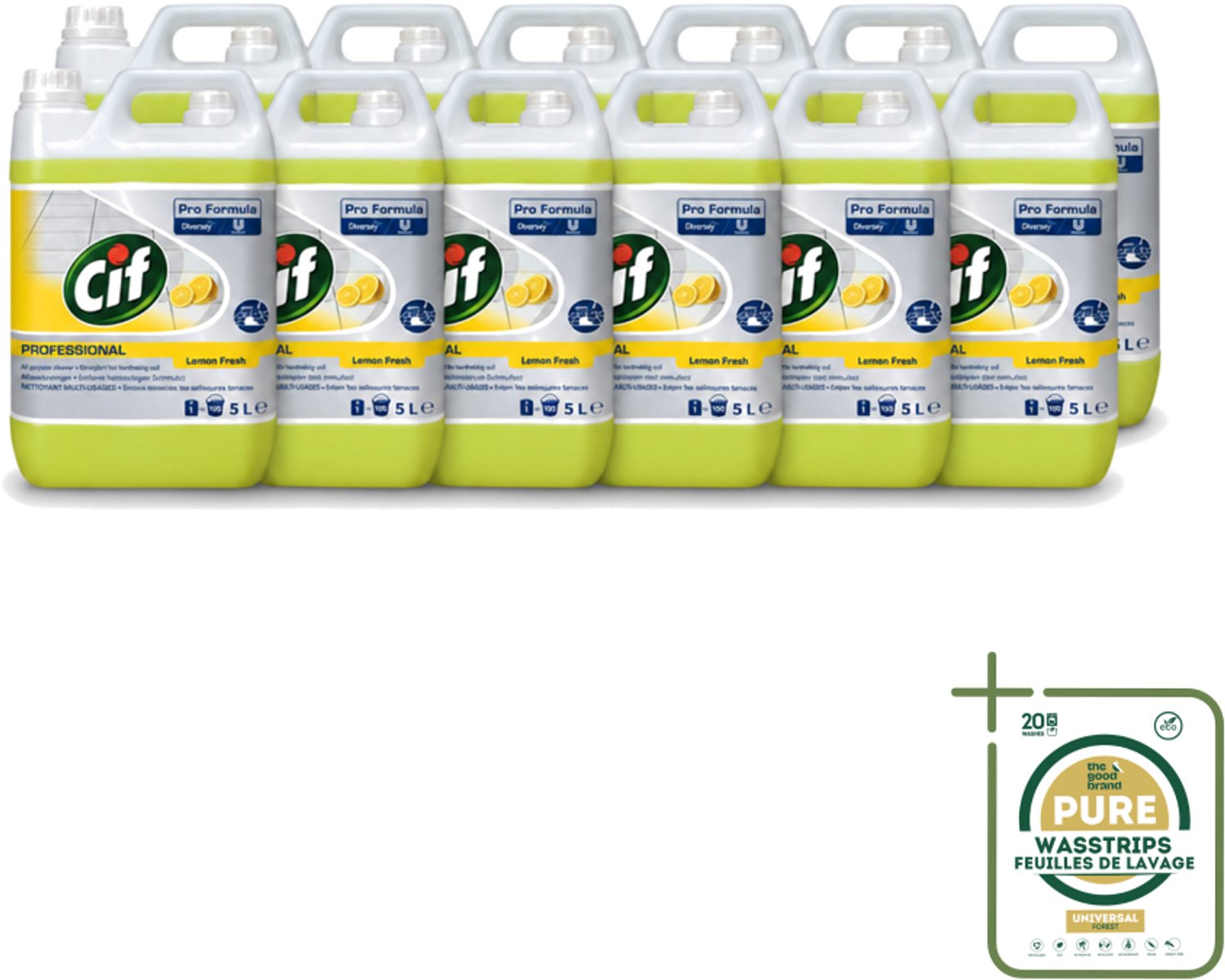 12 x Cif - Allesreiniger - Citroenfris - 5 l - Wasstrips - Allesreiniger - Waterbestendig Oppervlak - Vuiloplossend - Reiniging - Vloer