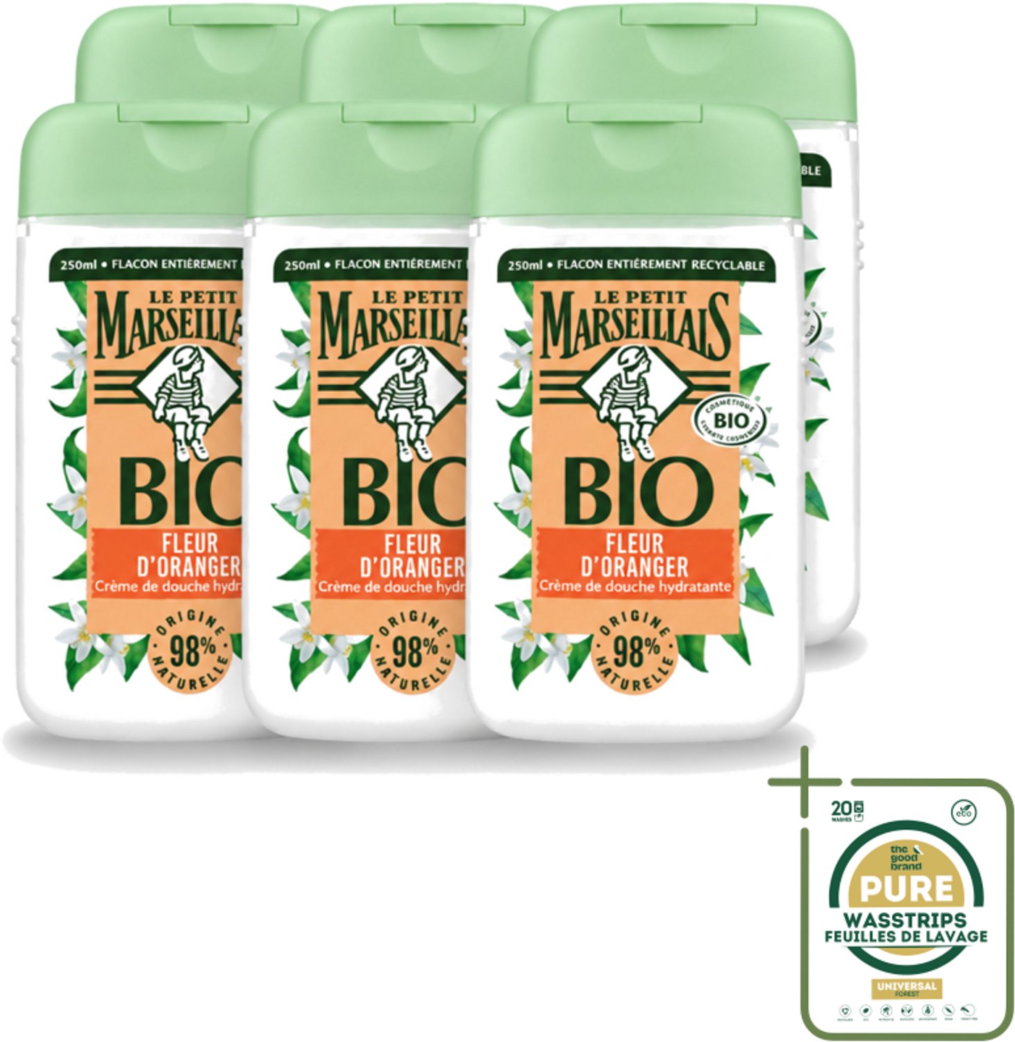 6 x Le Petit Marseillais – Douchegel – Fleur d’Oranger – 250 ml - Wasstrips - Douchegel Oranje Bloesem - Oranje Bloesem Geur - Natuurlijke Douchegel - Zachte Reiniging - Huid Verzorging